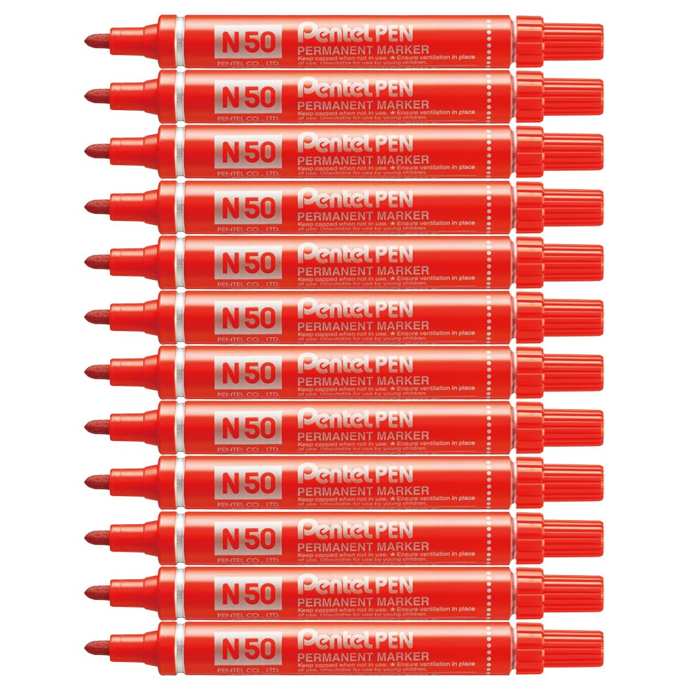 Pentel Pen N50 Marcatore Permanente Punta Conica rosso 12 Pezzi