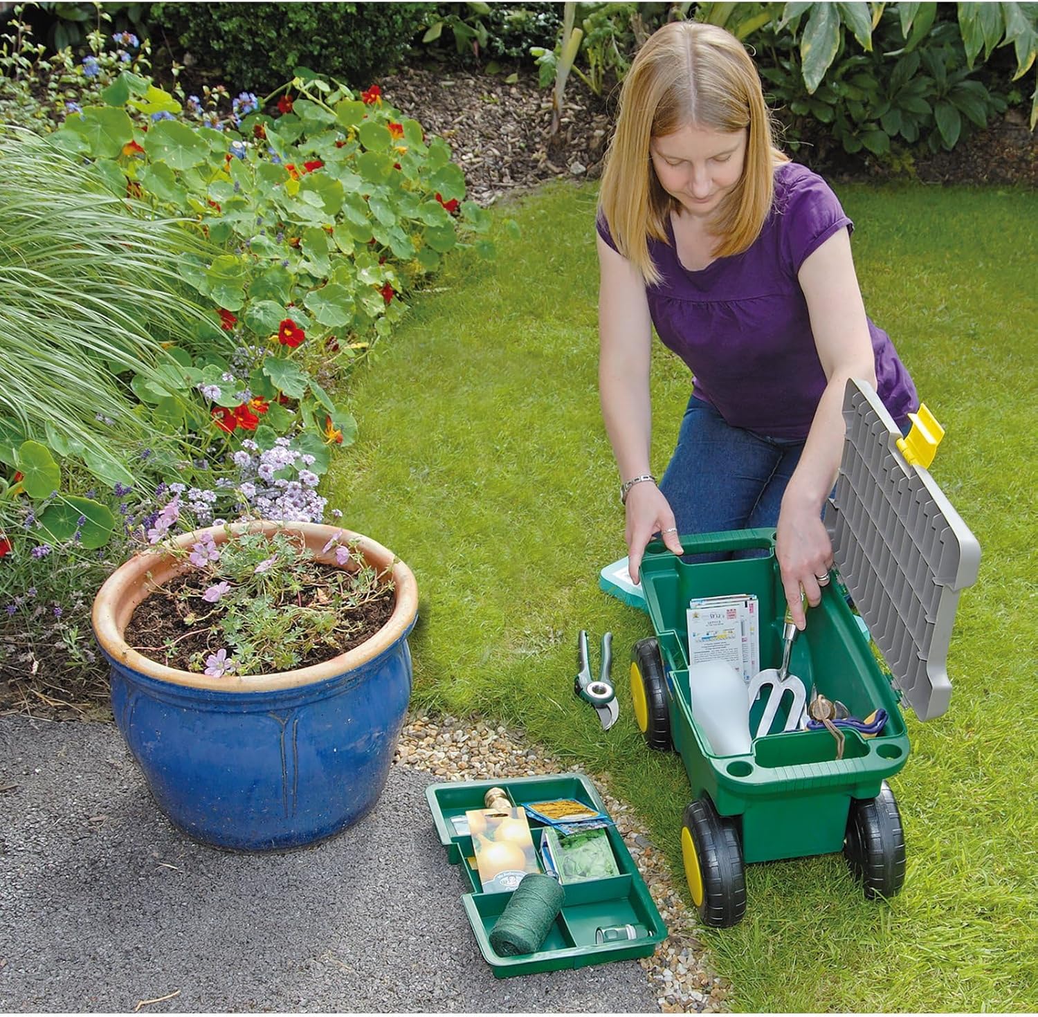 Draper 60852 Carrello Porta Attrezzi e Sgabellino, Verde - immagine 3