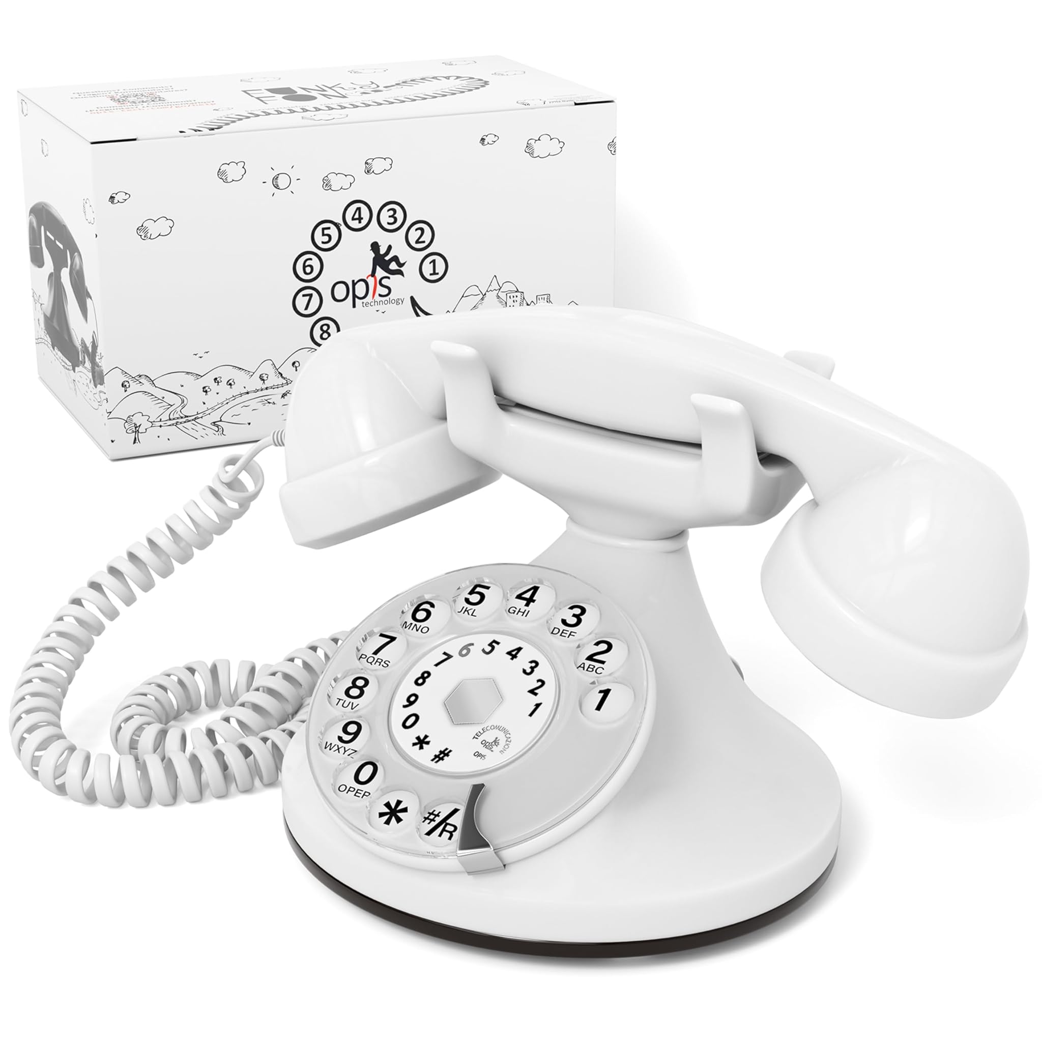 OPIS FunkyFon Cable - Telefono Fisso Vintage Bianco