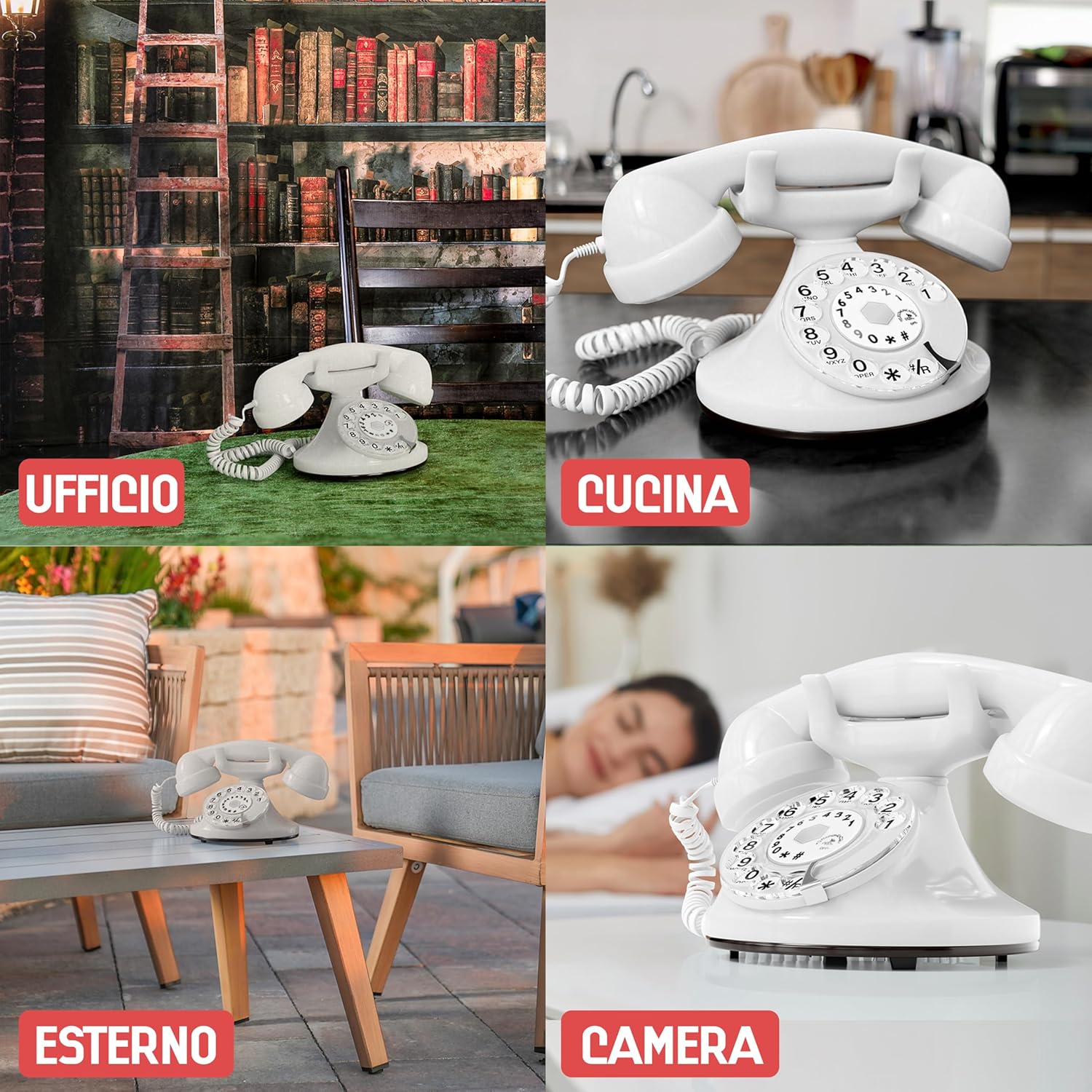 OPIS FunkyFon Cable - Telefono Fisso Vintage Bianco - immagine 5