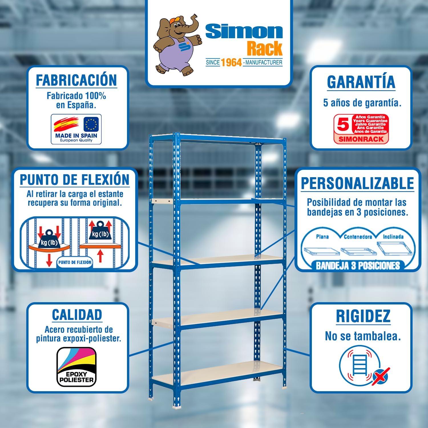 Simon Rack Scaffale Metallo Garage 5 Ripiani 180x90x40cm - immagine 9