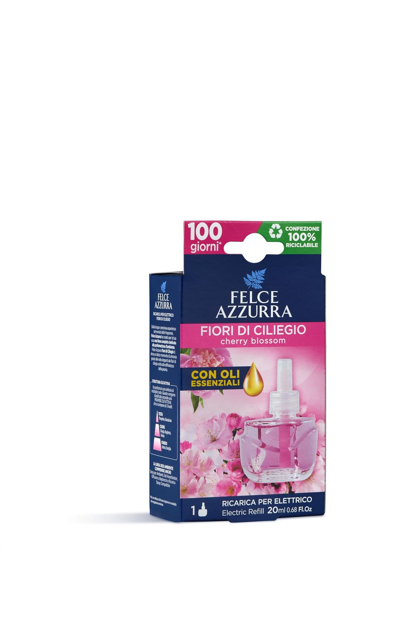 Felce Azzurra - Diffusore Elettrico Fiori di Ciliegio e Peonia, Profumatore per Ambienti con Oli Essenziali, Diffusore Profumo Ambiente Dura a Lungo (100 Giorni), Diffusori Profumatori 20 ml, Pack Eco