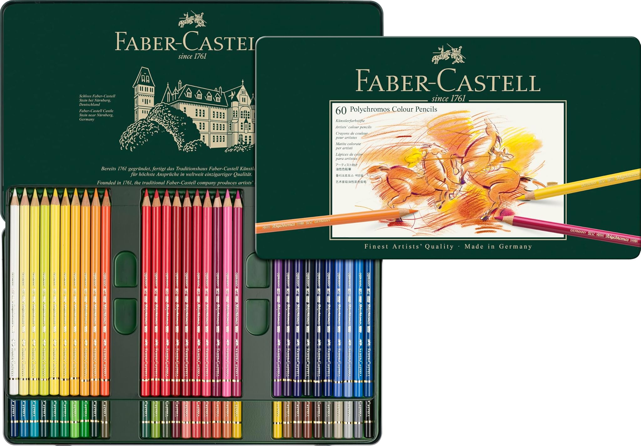 Faber-Castell 110060 - Matite colorate Polychromos, 60 astuccio in metallo