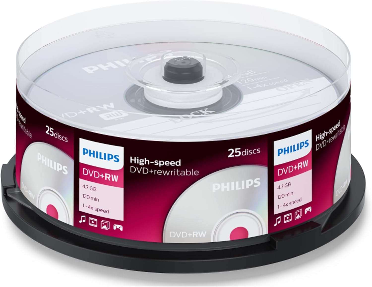 Philips DVD+RW 4.7 GB, 120 minuti, 4X, Confezione da 25 Pezzi - immagine 1
