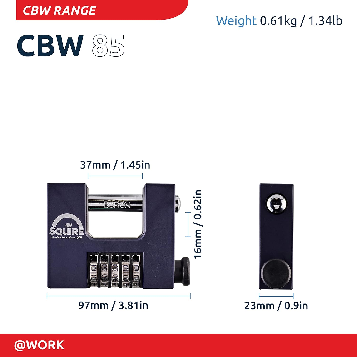 Squire Lucchetto Pesante CBW85 a Combinazione 5 Ruote, Blu - immagine 2