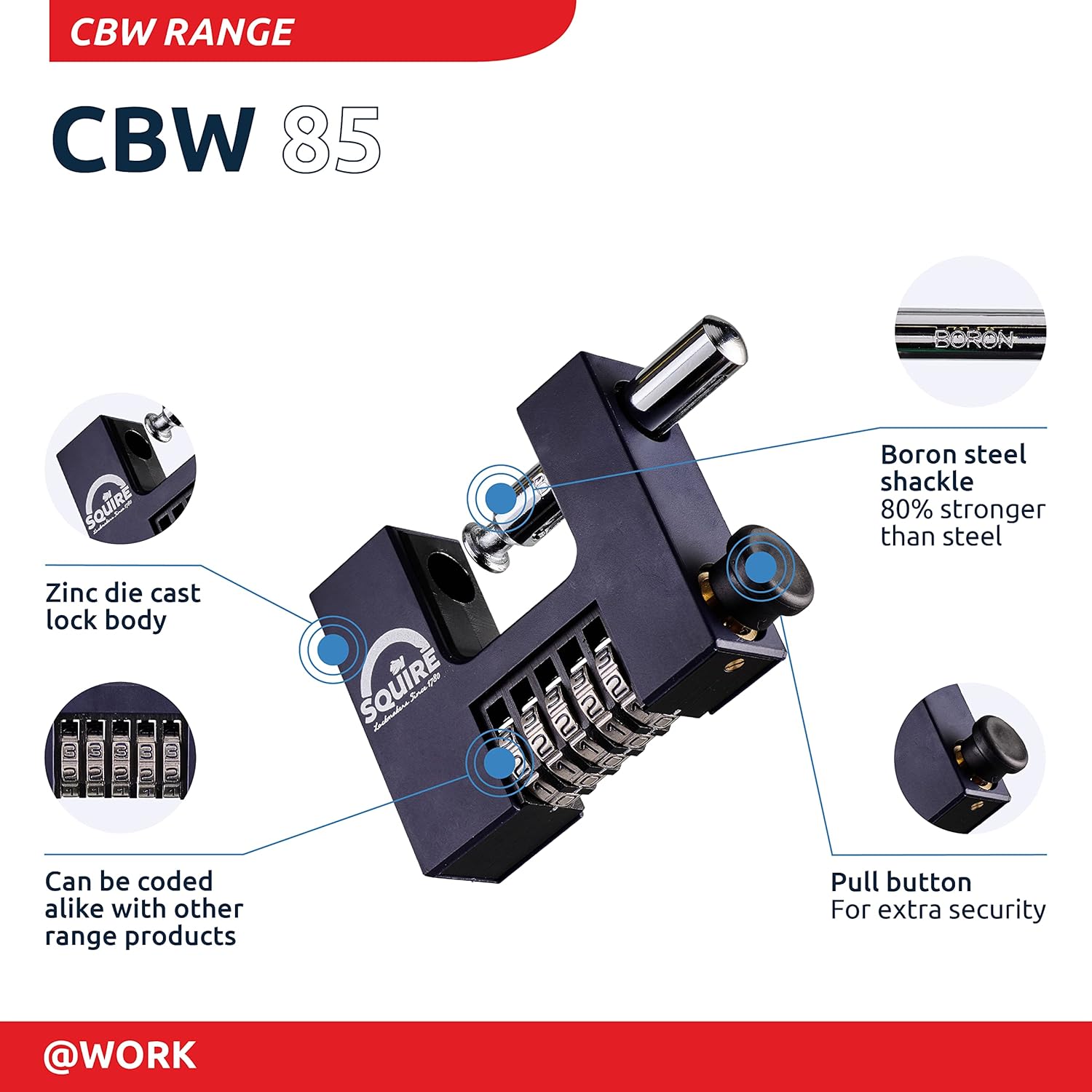 Squire Lucchetto Pesante CBW85 a Combinazione 5 Ruote, Blu - immagine 3