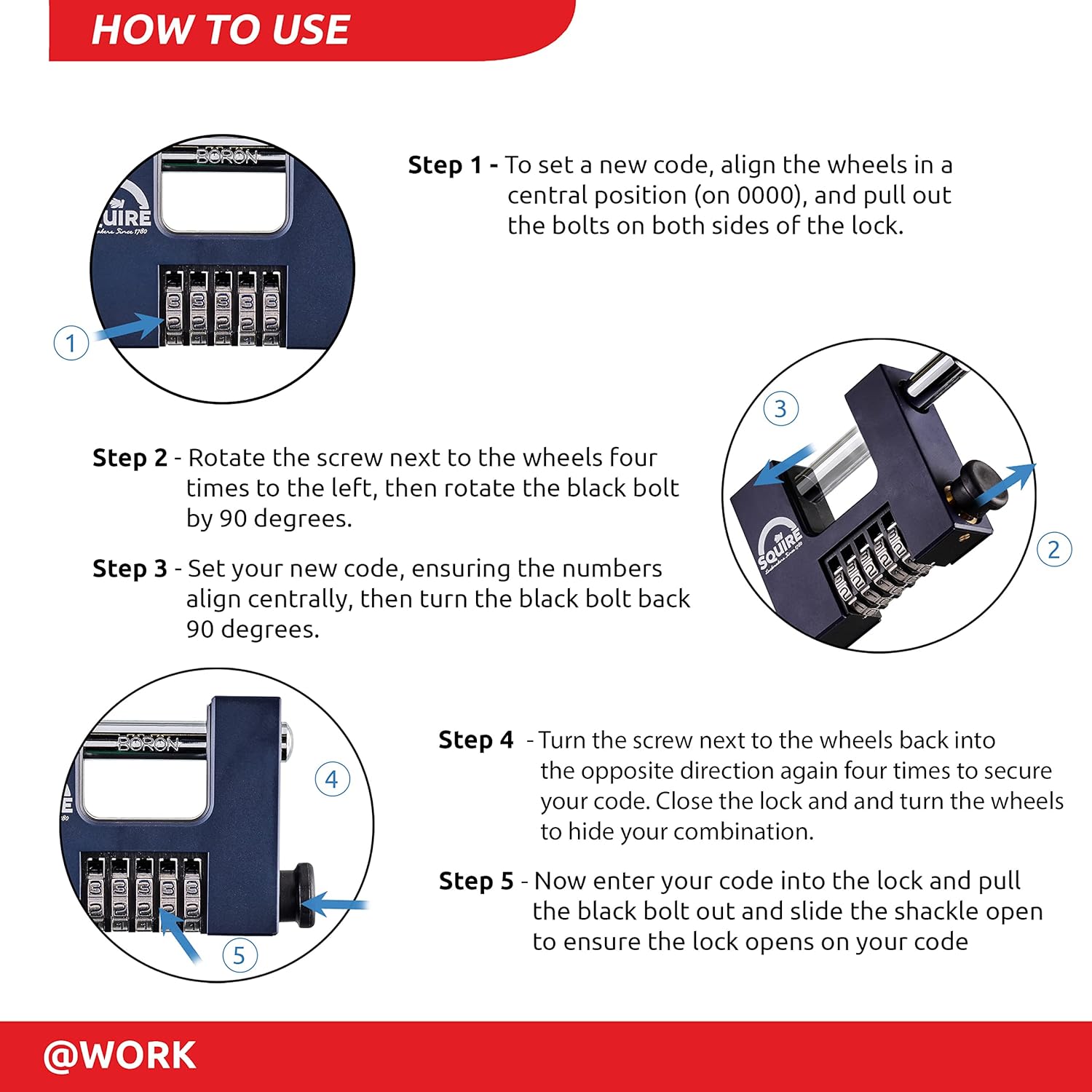 Squire Lucchetto Pesante CBW85 a Combinazione 5 Ruote, Blu - immagine 5