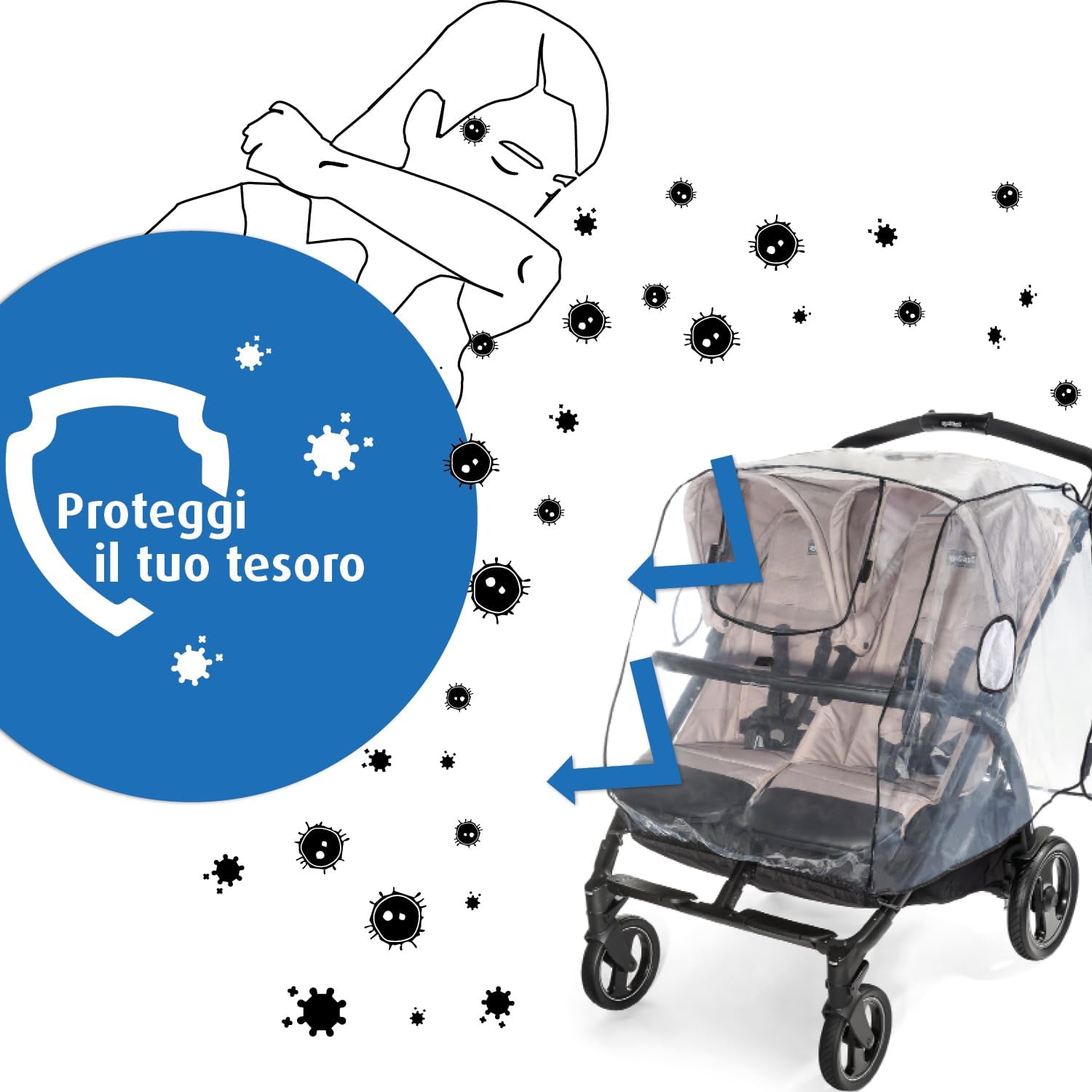Reer PEVA - Parapioggia per Passeggini Gemellari - immagine 3