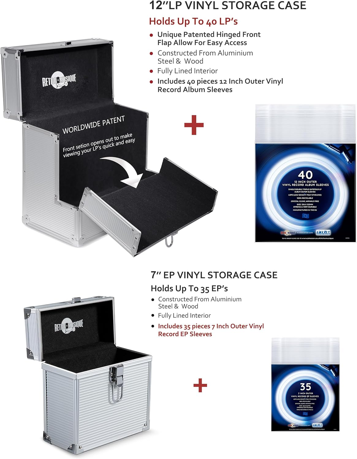 Retro musique Custodia Alluminio per Dischi Vinile 30,5cm - immagine 3