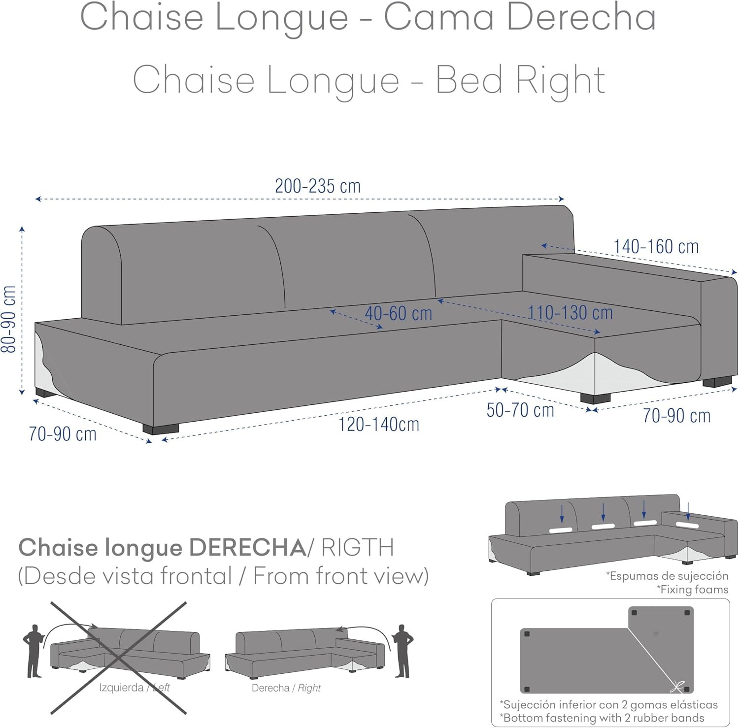 Eysa Copridivano per Chaise Longue Letto, Grigio - immagine 4