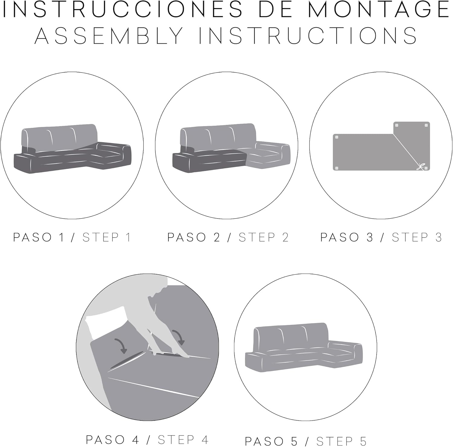 Eysa Copridivano per Chaise Longue Letto, Grigio - immagine 5