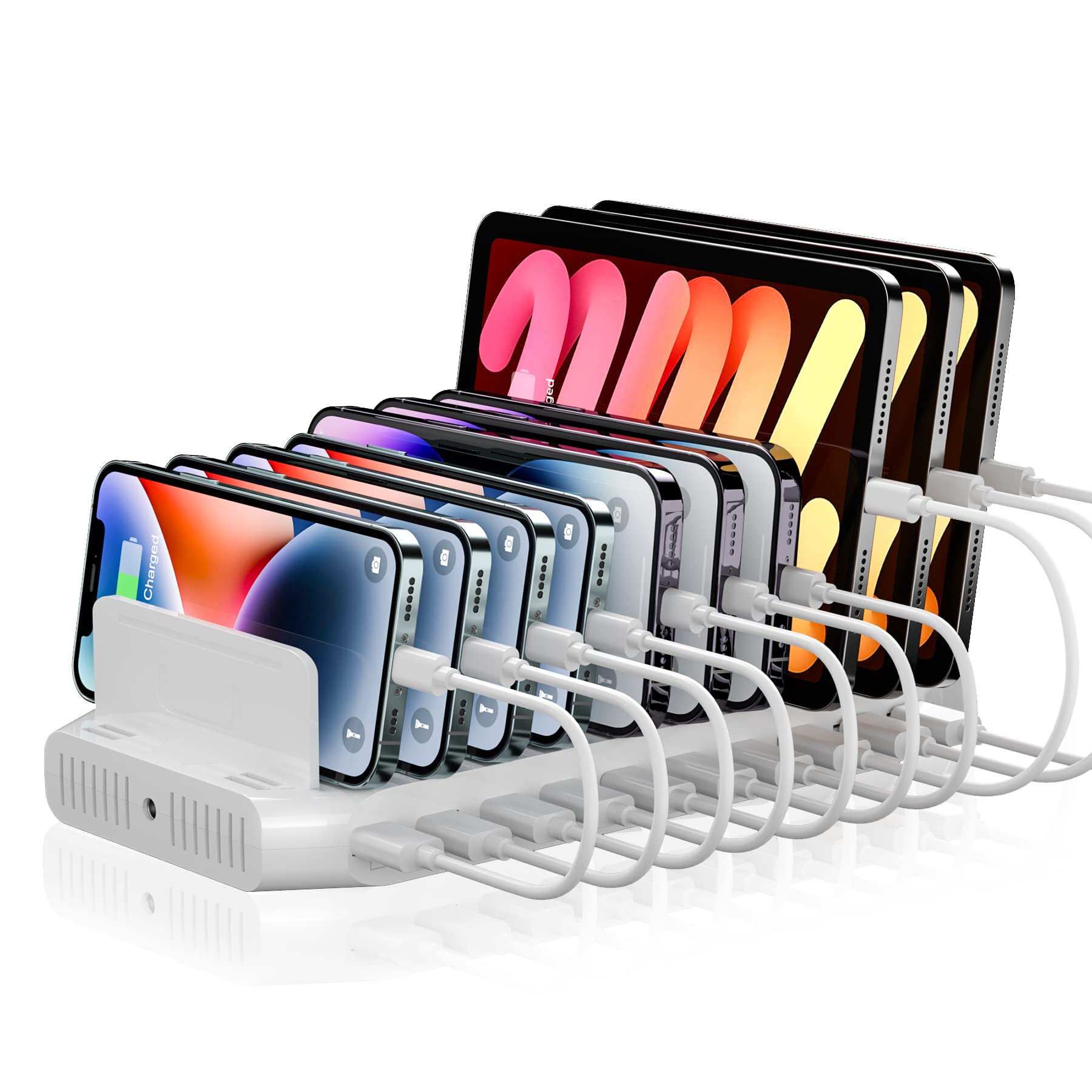 Alxum Stazione di Ricarica USB 60W 10 Porte, Bianco