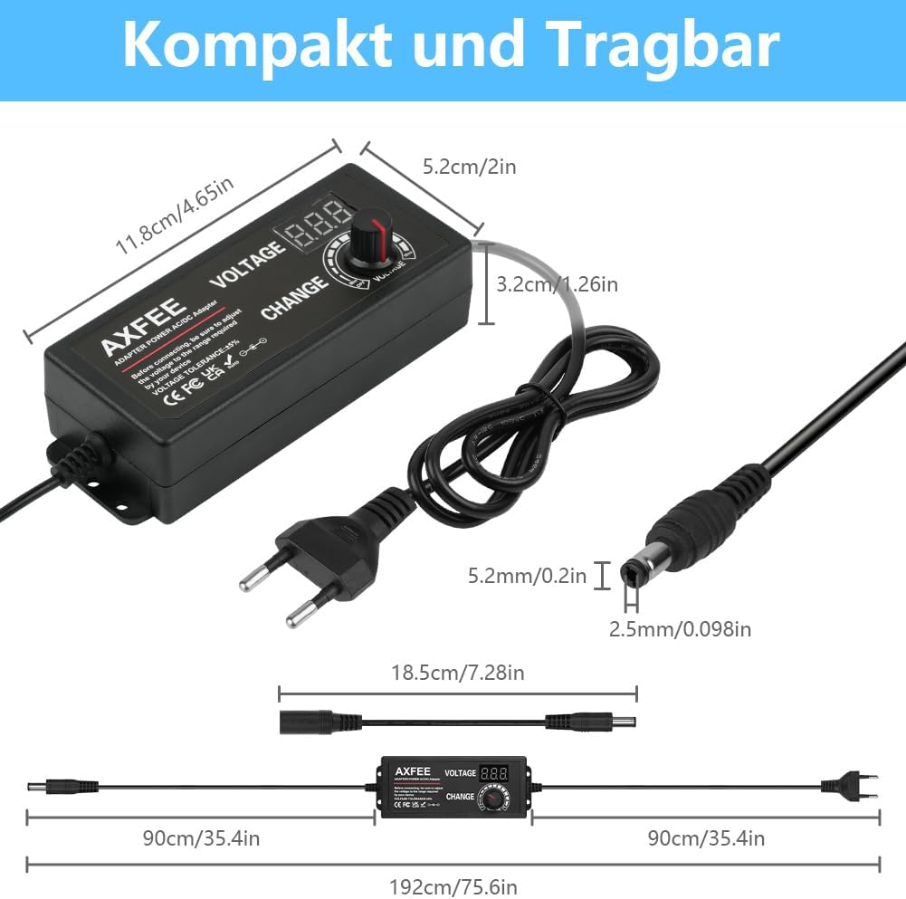 Axfee Adattatore Alimentazione DC Universale 72W - immagine 2