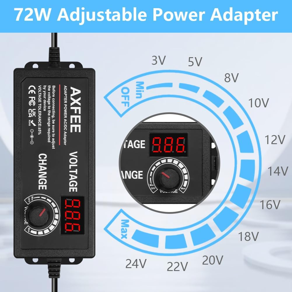 Axfee Adattatore Alimentazione DC Universale 72W - immagine 3