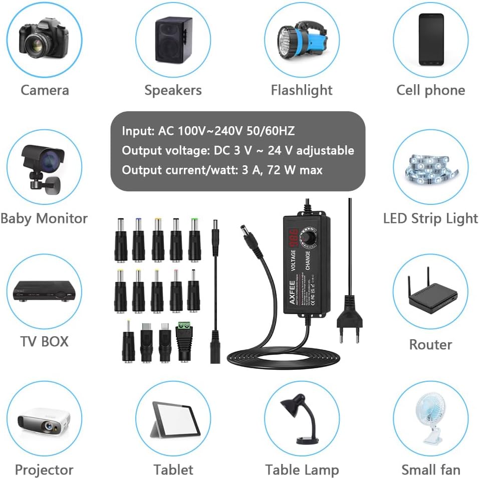 Axfee Adattatore Alimentazione DC Universale 72W - immagine 6