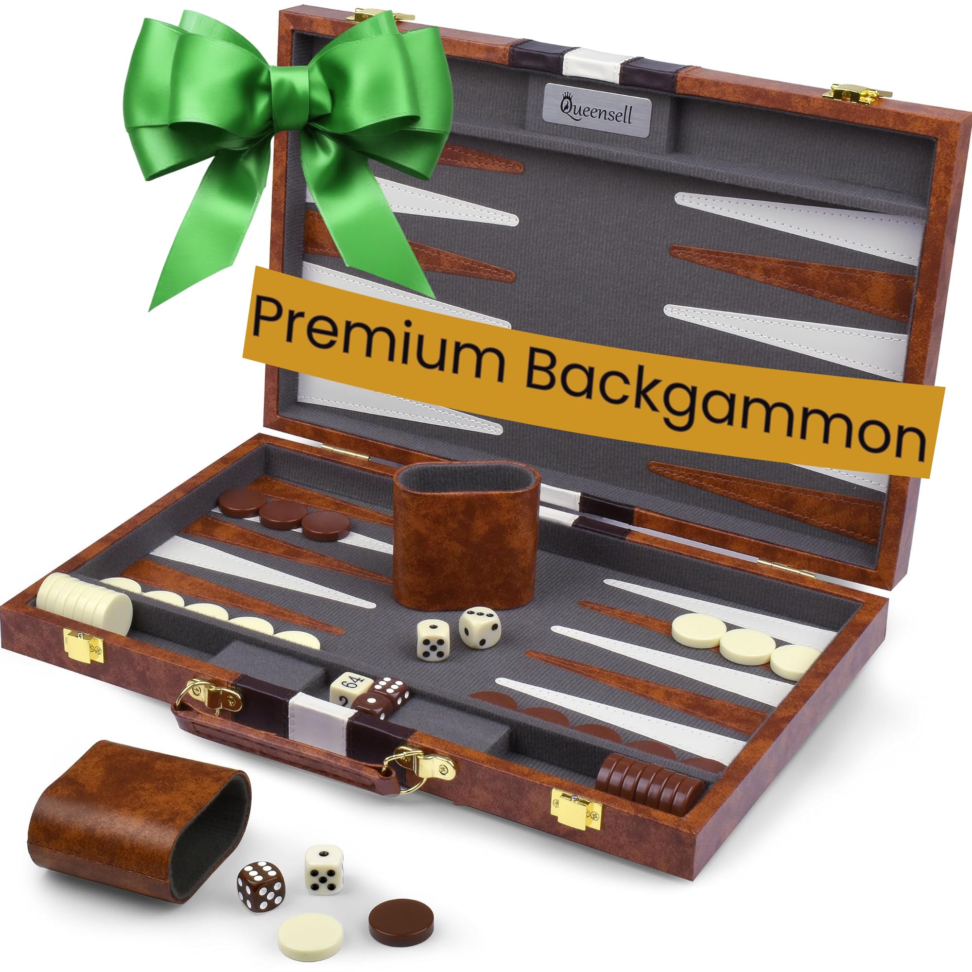 Grande set da backgammon per adulti, giochi da tavolo classici per 2 giocatori, adulti e bambini, set da backgammon di alta qualità con tavola da 38,1 cm e 32 pezzi di backgammon, in custodia in pelle