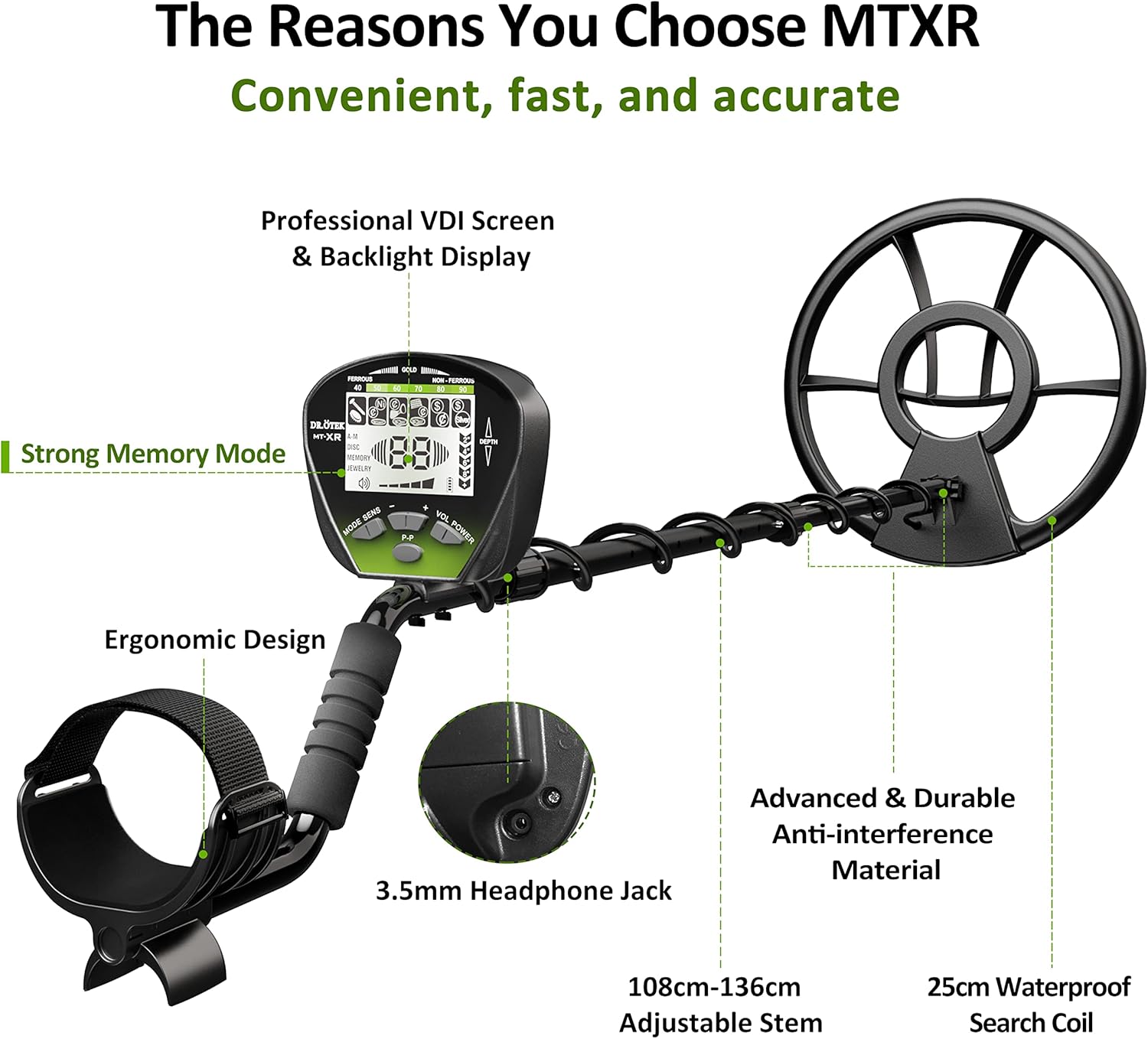 Dr.ötek - Metal Detector Professionale IP68, Verde - immagine 3