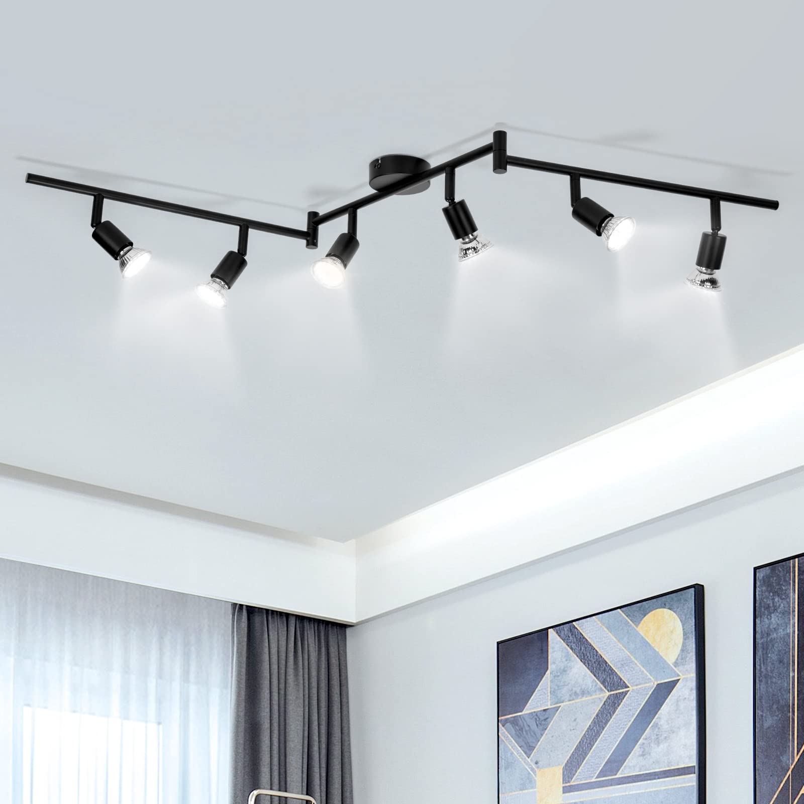 Wowatt Faretti LED da Soffitto Orientabili 6 Luci GU10, Nero