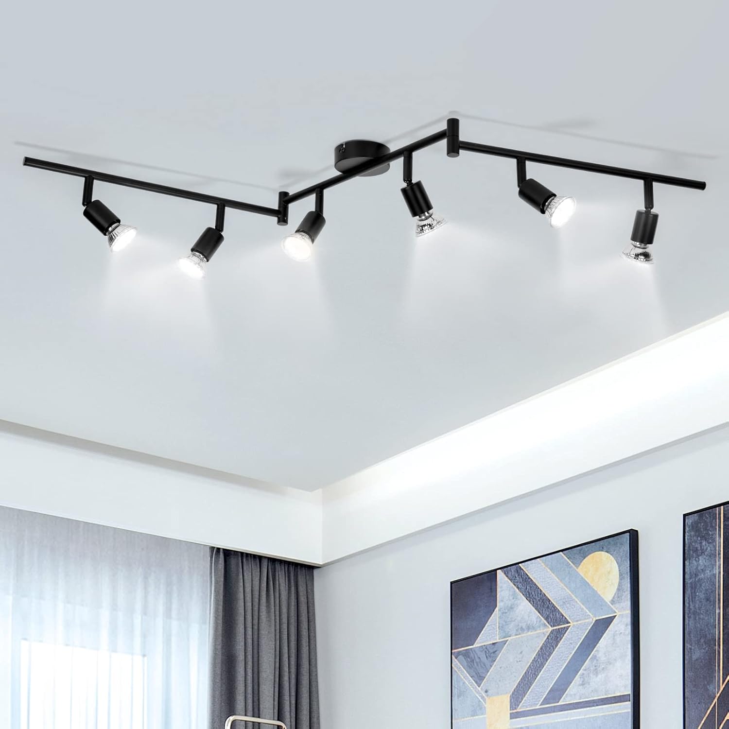 Wowatt Faretti LED da Soffitto Orientabili 6 Luci GU10, Nero - immagine 1