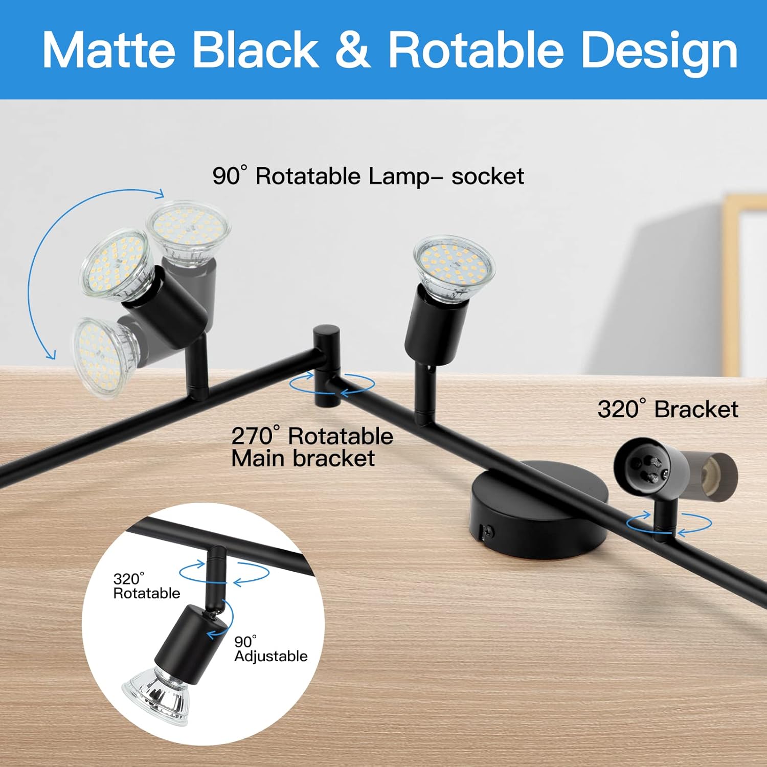 Wowatt Faretti LED da Soffitto Orientabili 6 Luci GU10, Nero - immagine 2