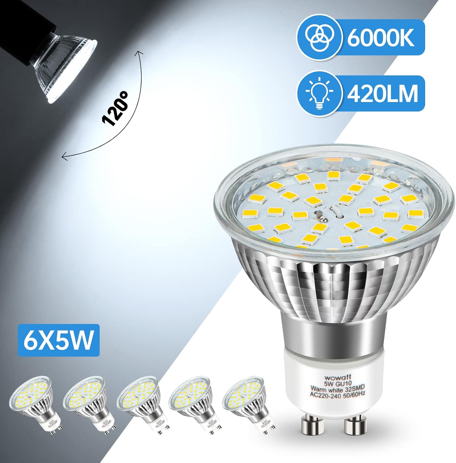 Wowatt Faretti LED da Soffitto Orientabili 6 Luci GU10, Nero - immagine 7