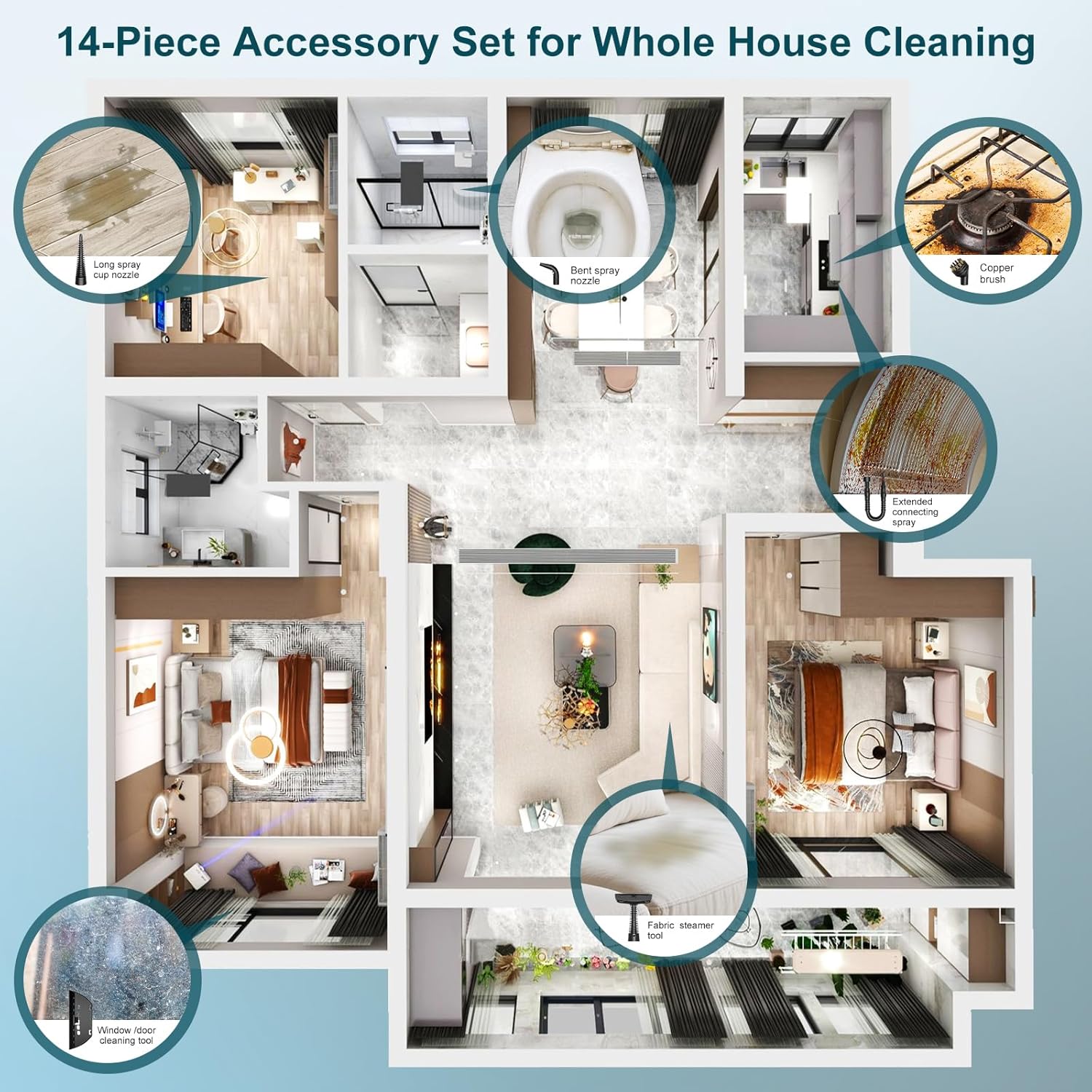 Pulitore a Vapore Portatile 1050W Multiuso - immagine 5