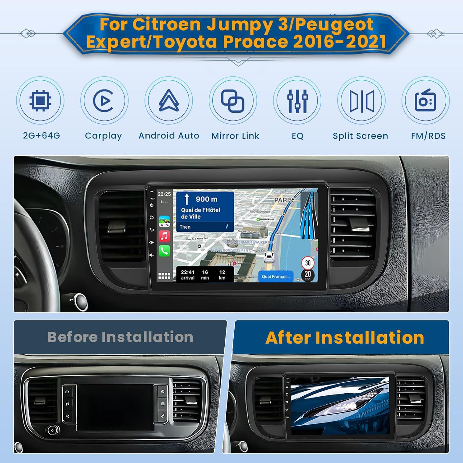 Inefala Autoradio Android per Citroen Jumpy 3/Peugeot Expert - immagine 2