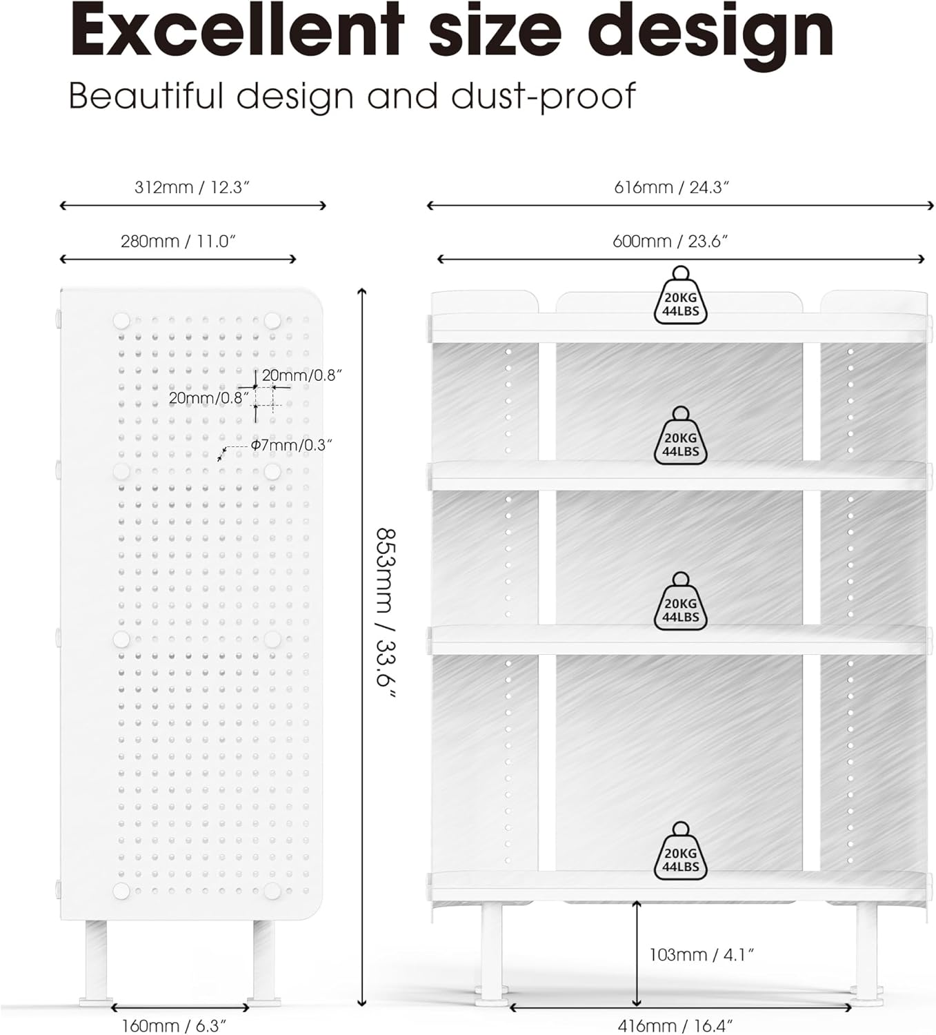 Fenge Libreria a 4 Ripiani con Pannello Perforato, Nero - immagine 2