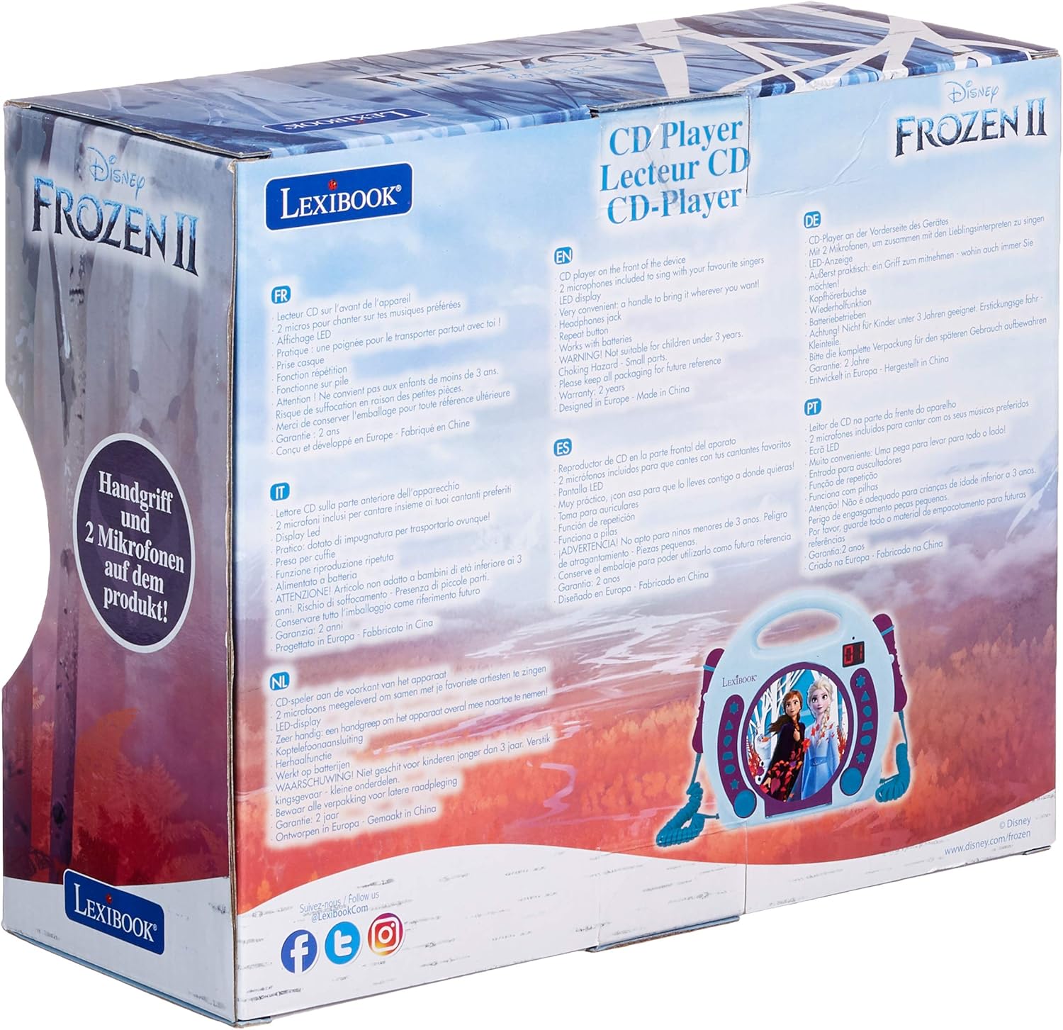 Lexibook Frozen - Lettore CD Portatile con Microfoni, Blu/Viola - immagine 3