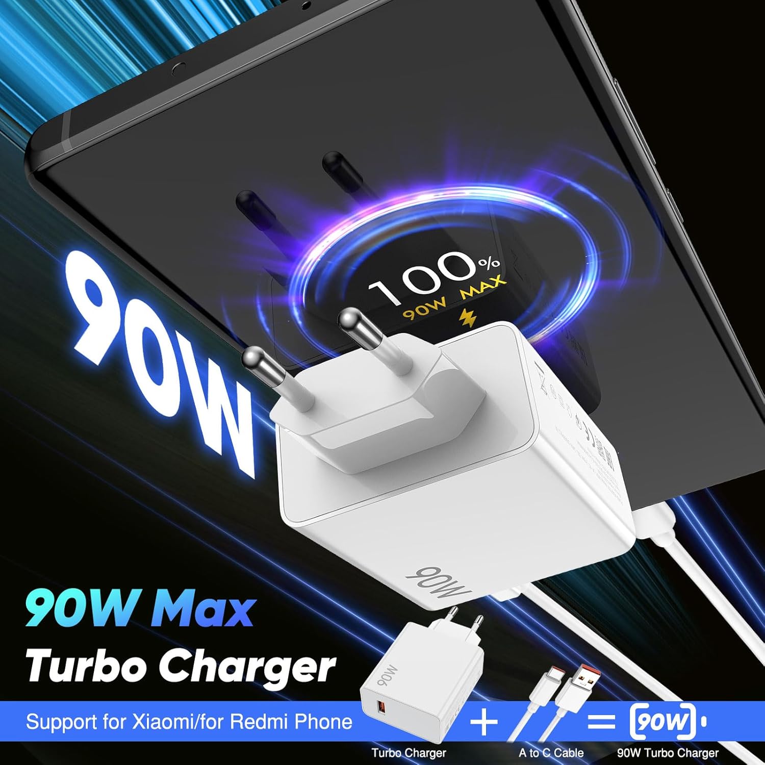 Caricatore Turbo 90W con Cavo USB C 2M per Xiaomi - immagine 2