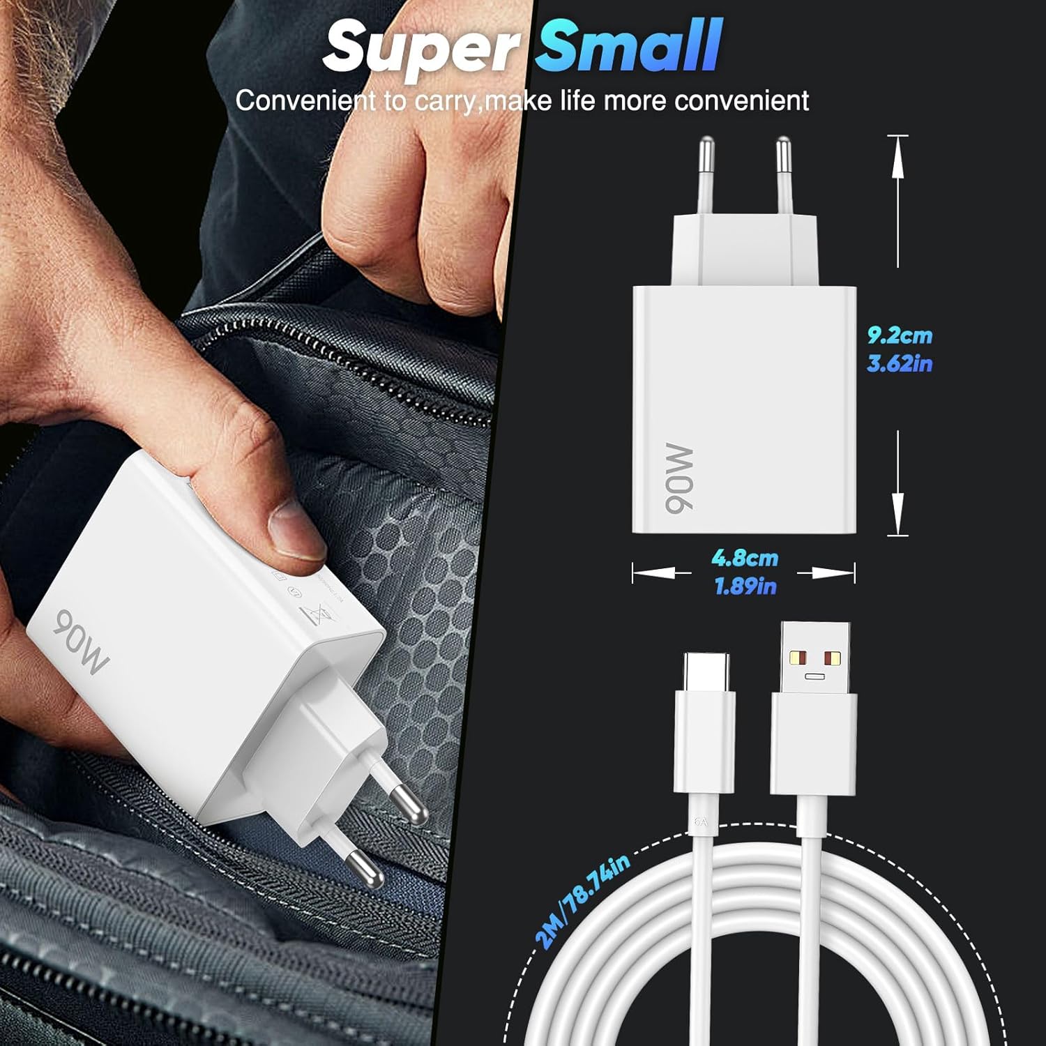 Caricatore Turbo 90W con Cavo USB C 2M per Xiaomi - immagine 3