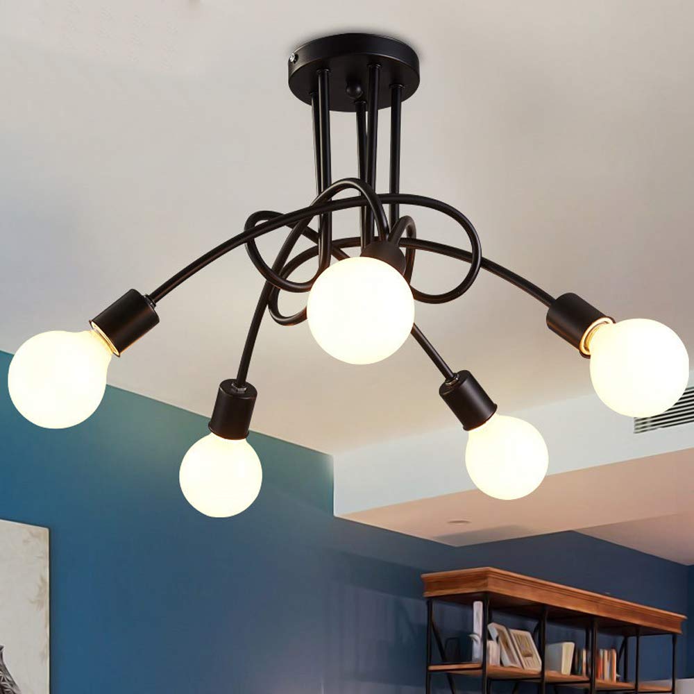 Idegu Lampadario Retrò Industriale 5 Luci E27, Nero