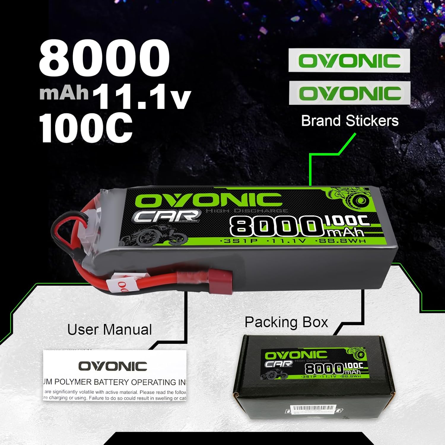 Ovonic Batteria Lipo 3S 11.1V 8000mAh 100C (2 pezzi) - immagine 5