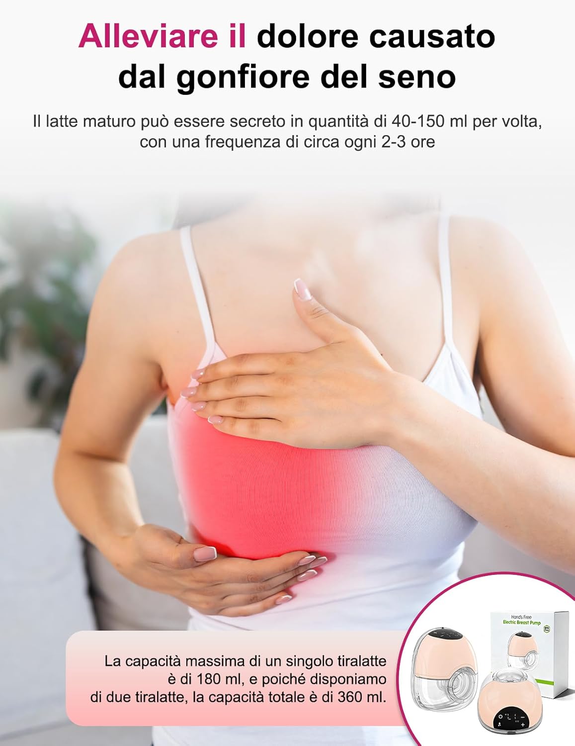 Tiralatte Elettrico Indossabile Doppio, Rosa - immagine 3