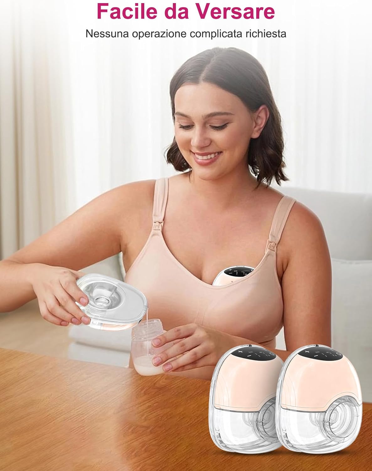 Tiralatte Elettrico Indossabile Doppio, Rosa - immagine 4