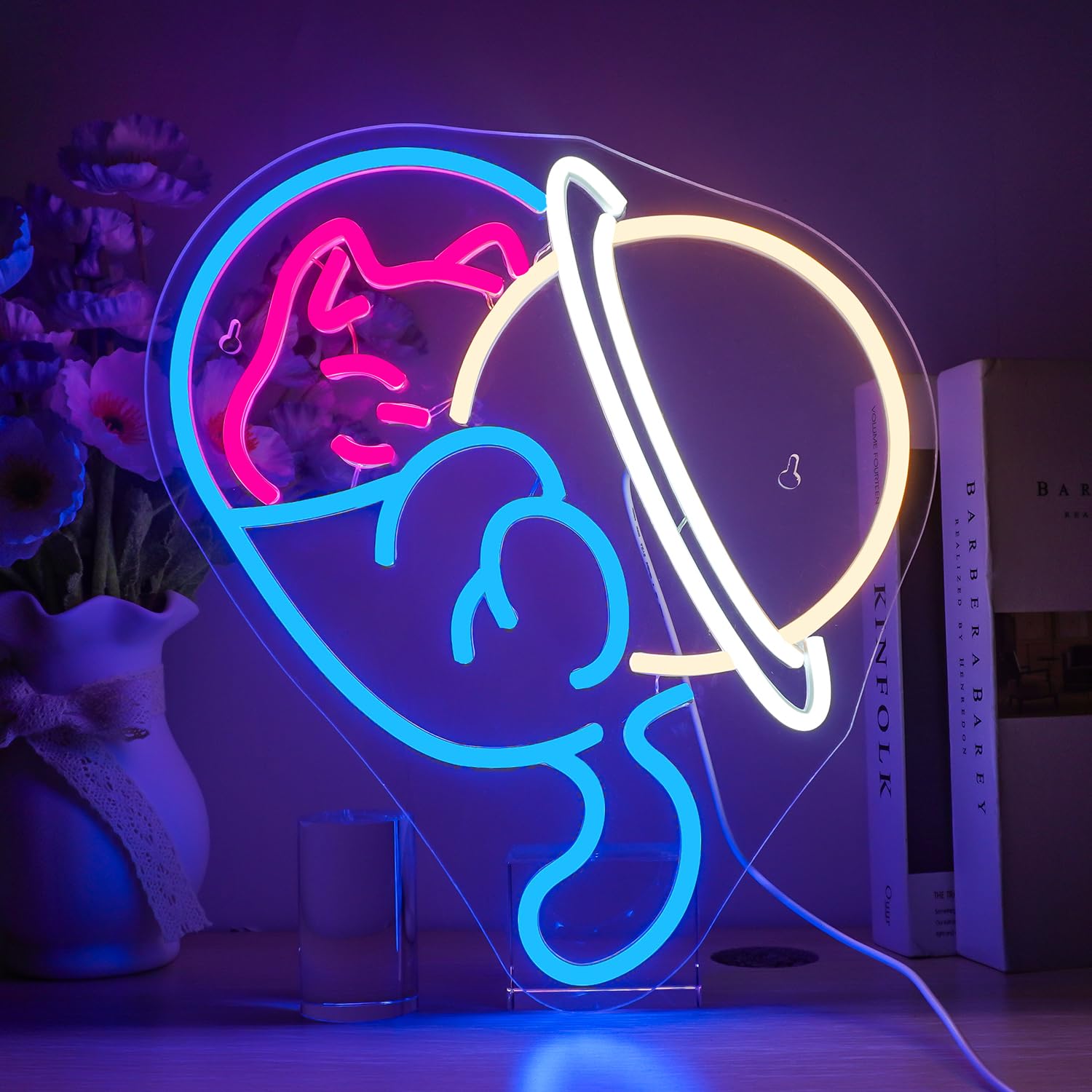 Horseneon Astronautical Planet Cat - Insegna Neon USB Dimmerabile