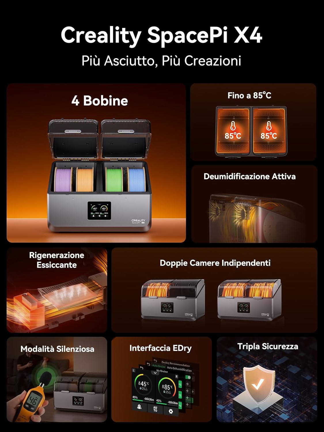 Creality Space Pi X4 Filamento Dryer per 4 Bobine - immagine 2