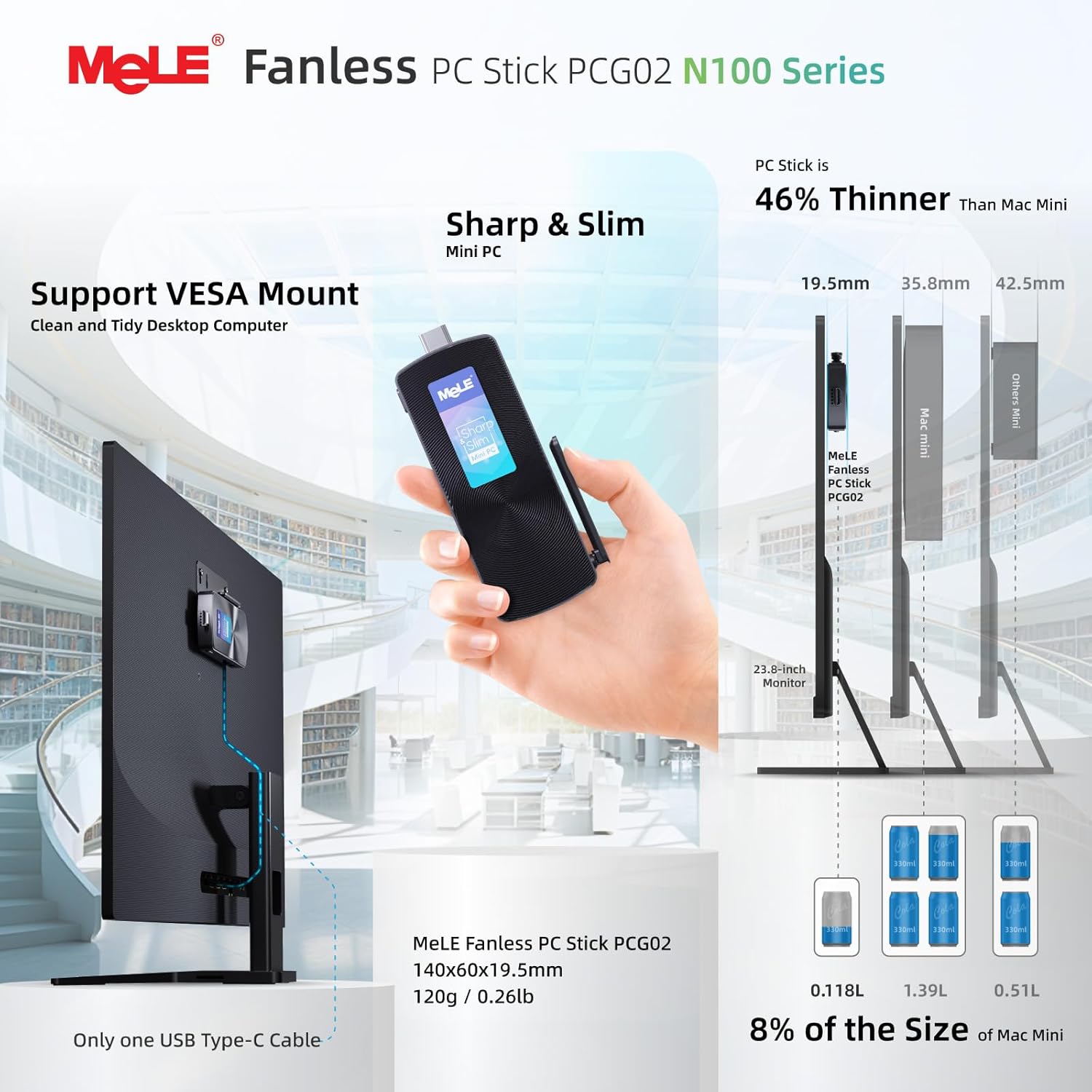 Mele PCG02 N100 Mini PC Stick USB-C Fanless - immagine 8