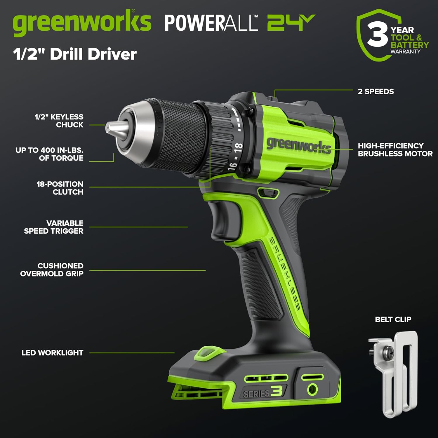 Greenworks 24V Trapano Avvitatore a Batteria Brushless - immagine 6