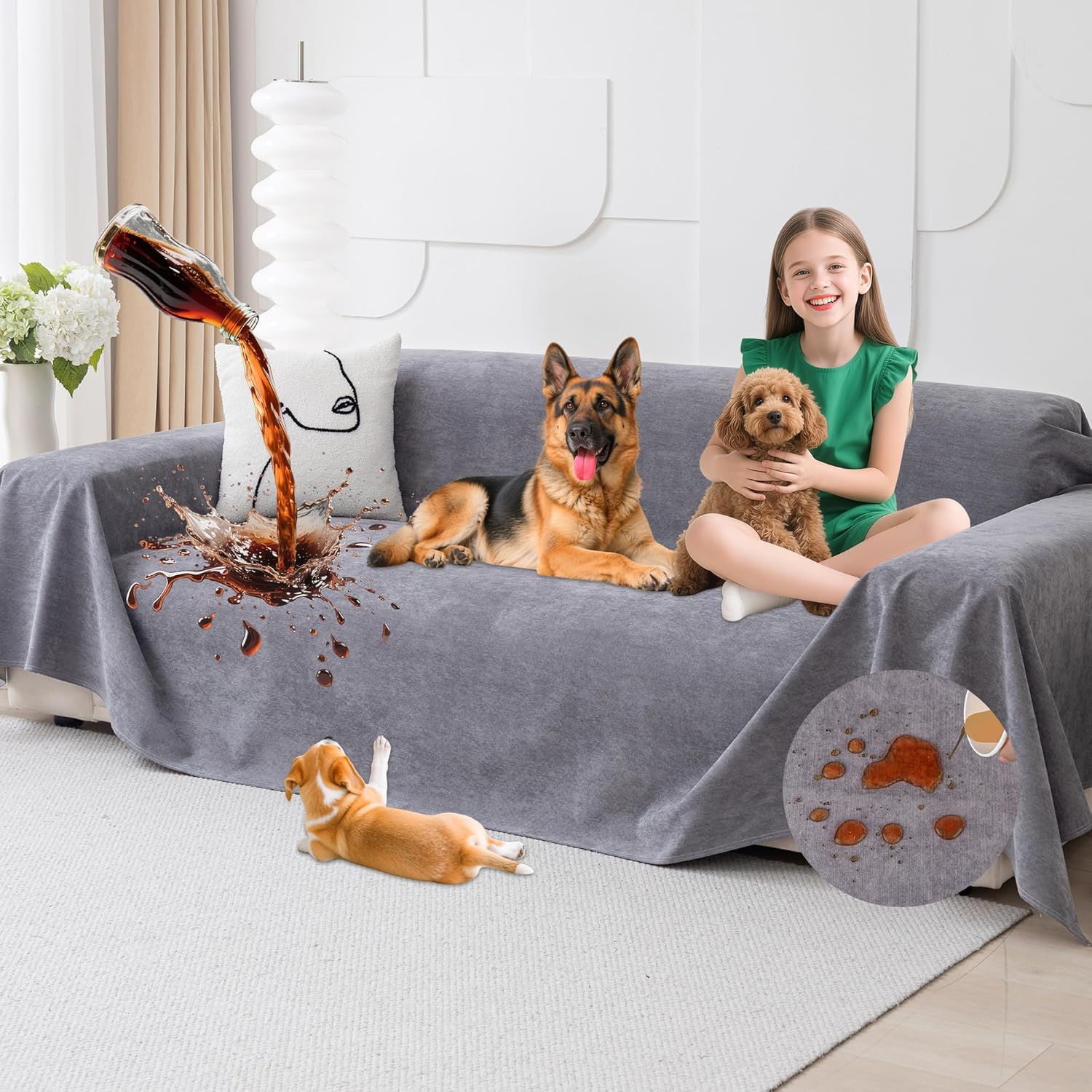 Loiion Telo Divano Impermeabile per Cani 3 Posti, Grigio