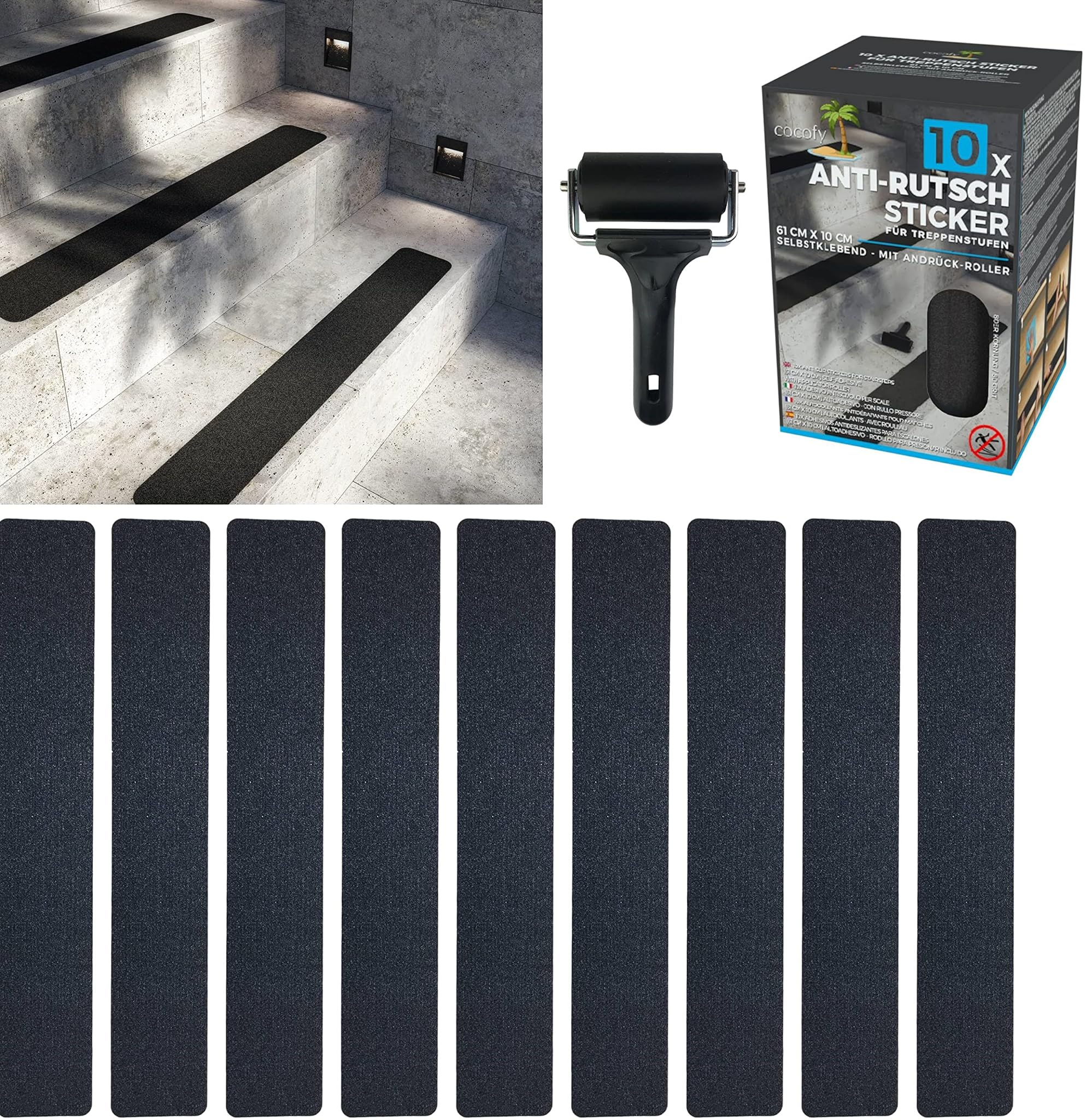 Strisce Antiscivolo per Scale (10 pezzi, 61x10 cm)