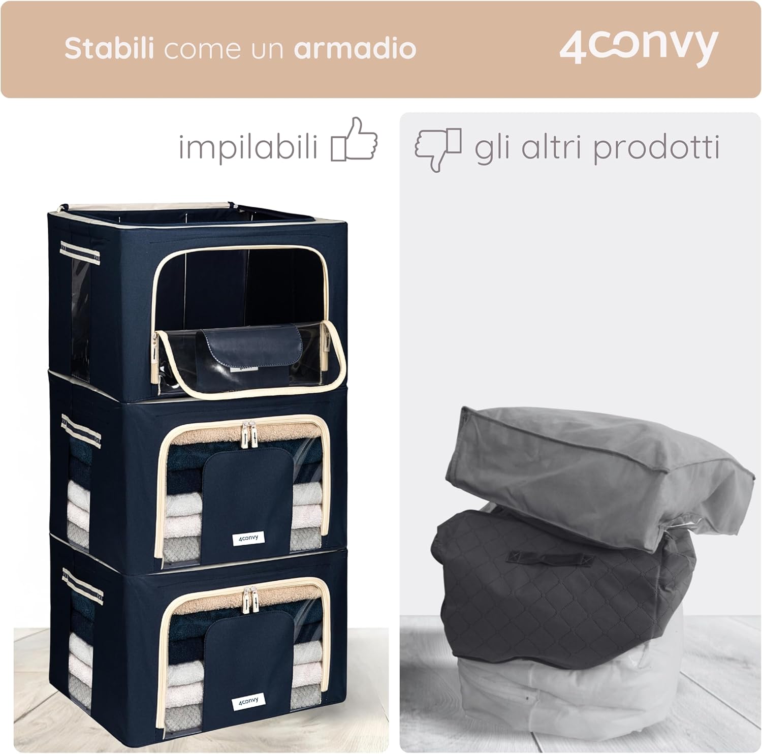 4convy Scatole per Armadio Rigide con Cerniera - 3x66L - immagine 2