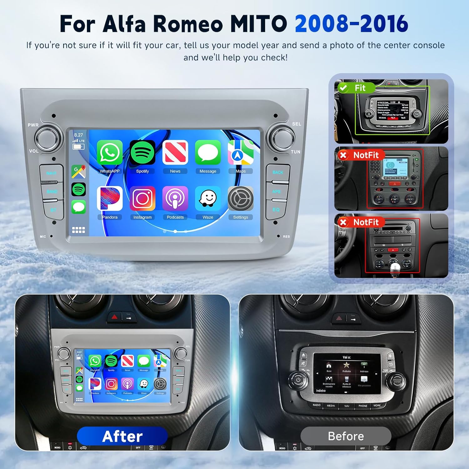 Vechtel Autoradio Android 15 7" per Alfa Romeo MITO 2008-2016 - immagine 2