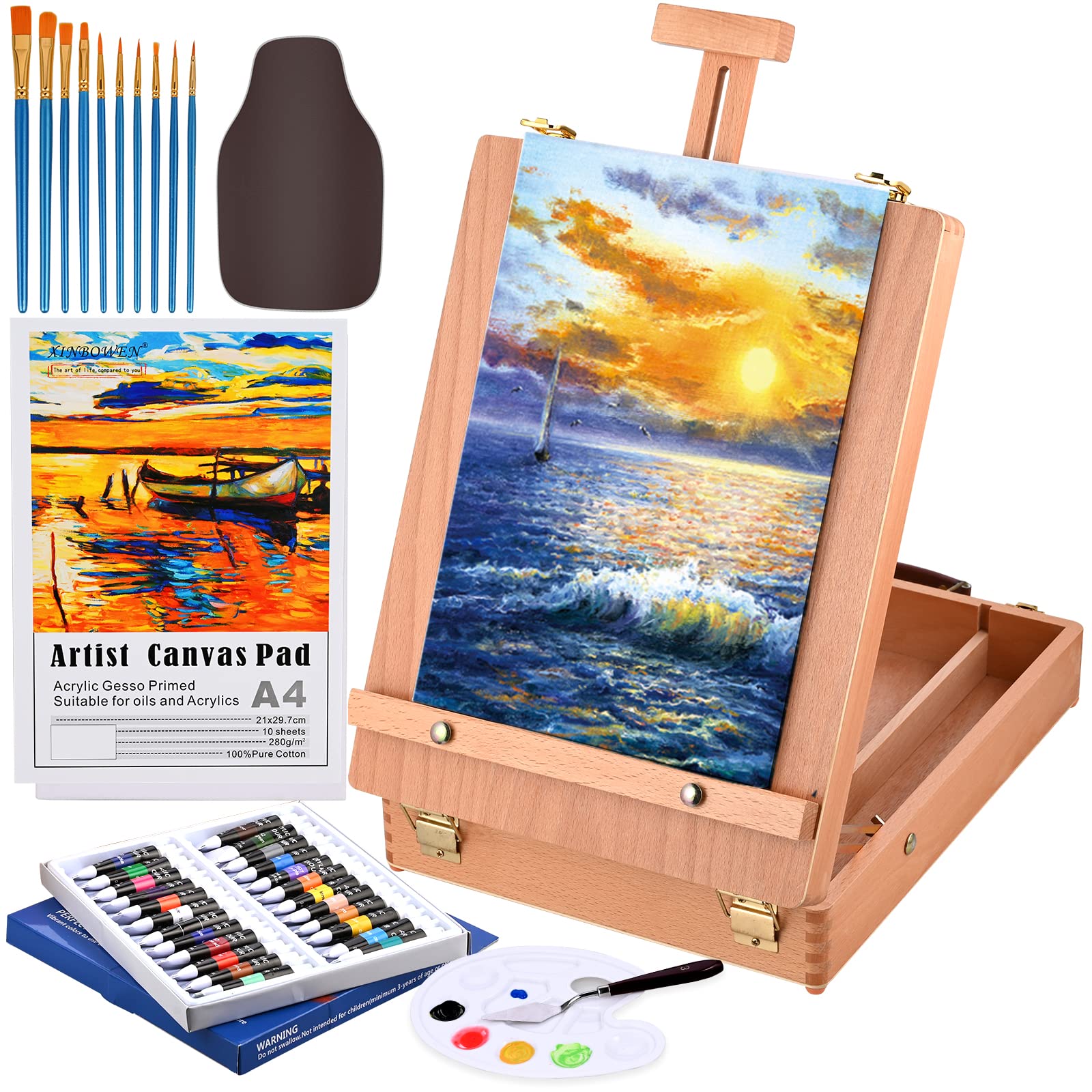 Cavalletto da Tavolo Set Pittura 49 Pezzi