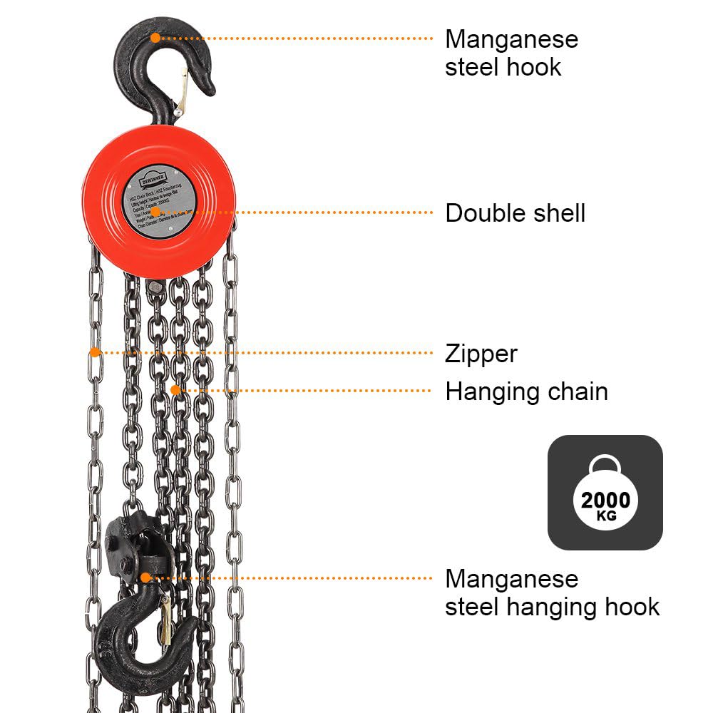 DEWINNER Paranco Manuale a Catena 2 Tonnellate, Rosso - immagine 2