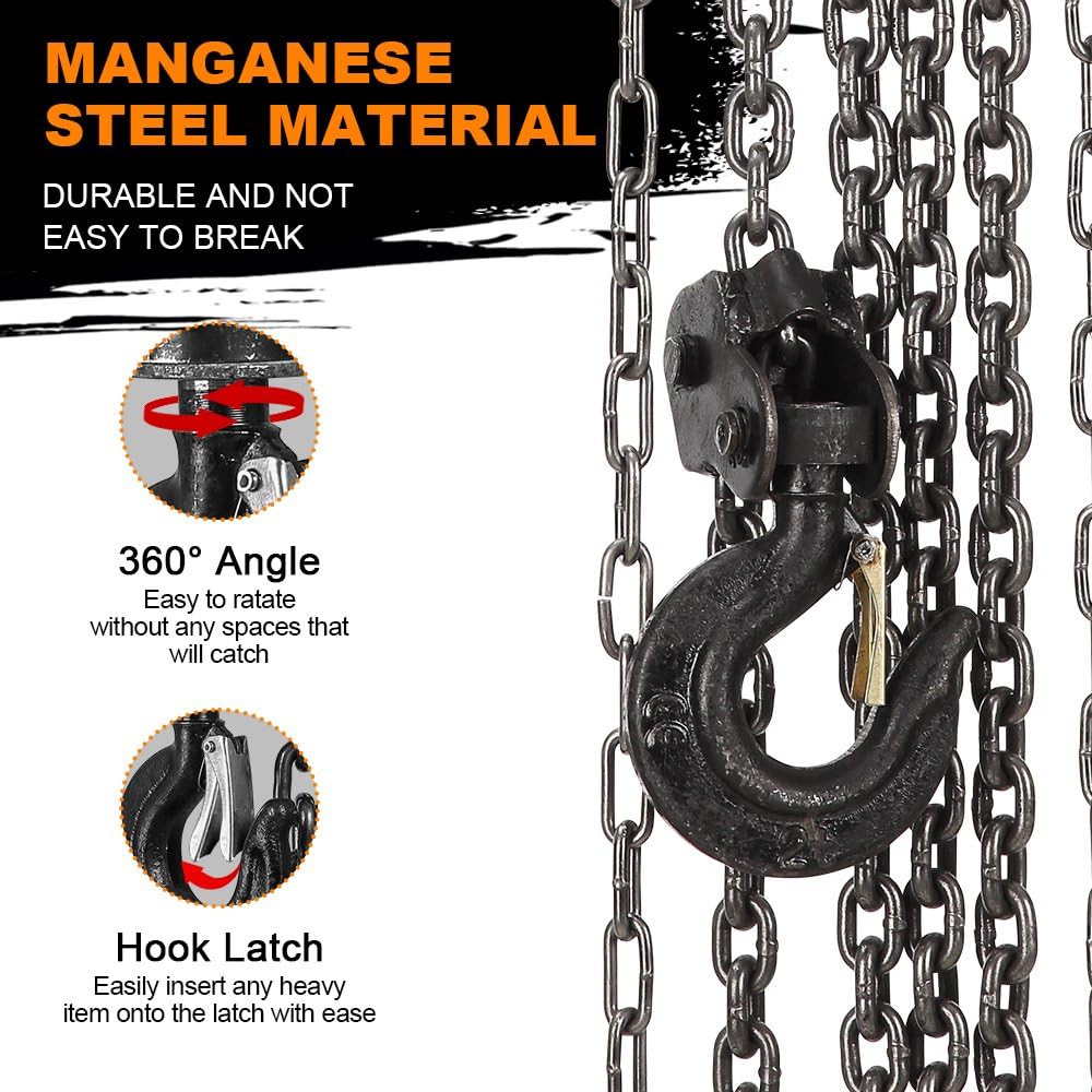 DEWINNER Paranco Manuale a Catena 2 Tonnellate, Rosso - immagine 4