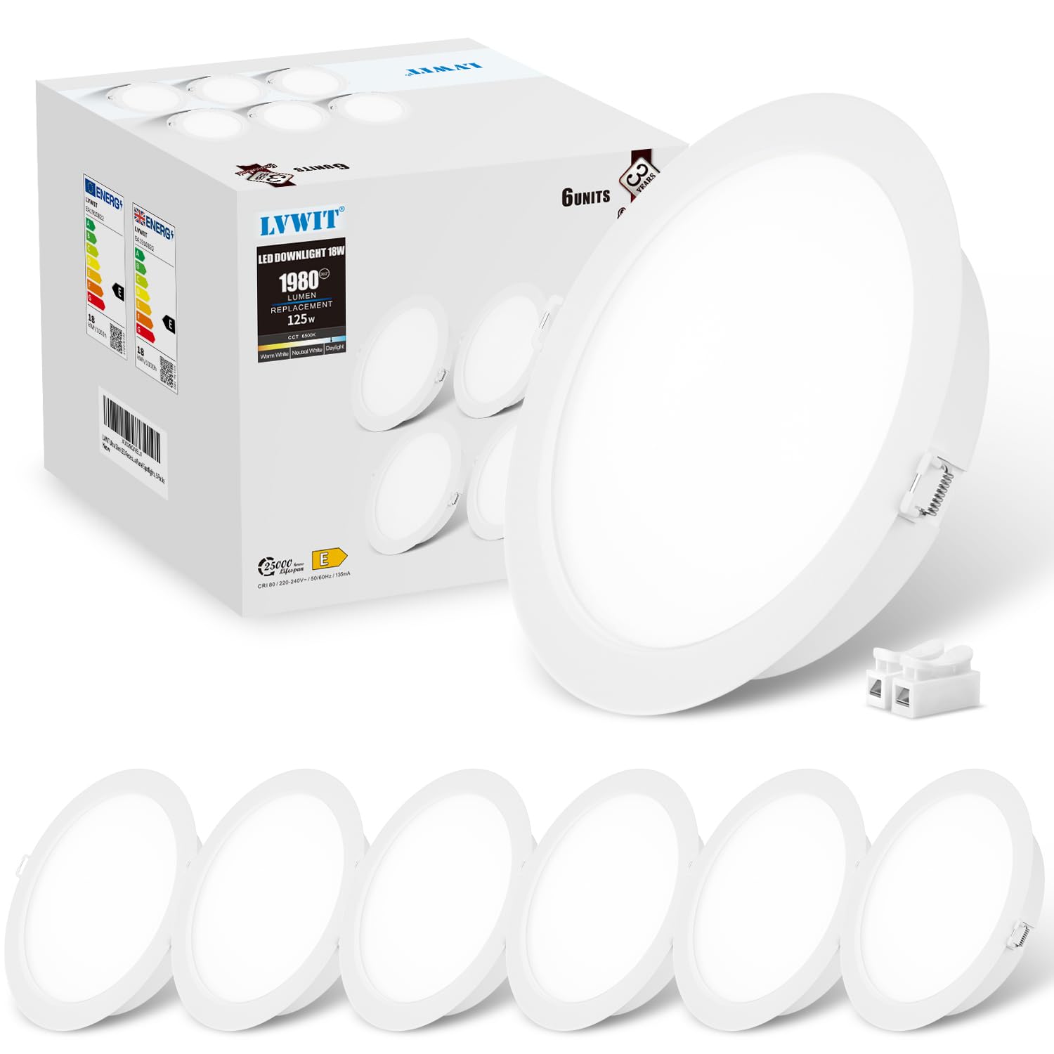 Lvwit Faretti LED da Incasso 18W 6500K, Set di 6