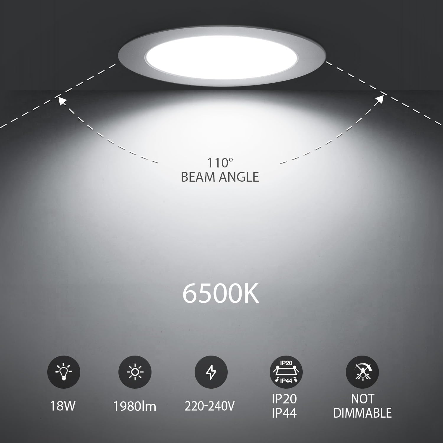Lvwit Faretti LED da Incasso 18W 6500K, Set di 6 - immagine 2