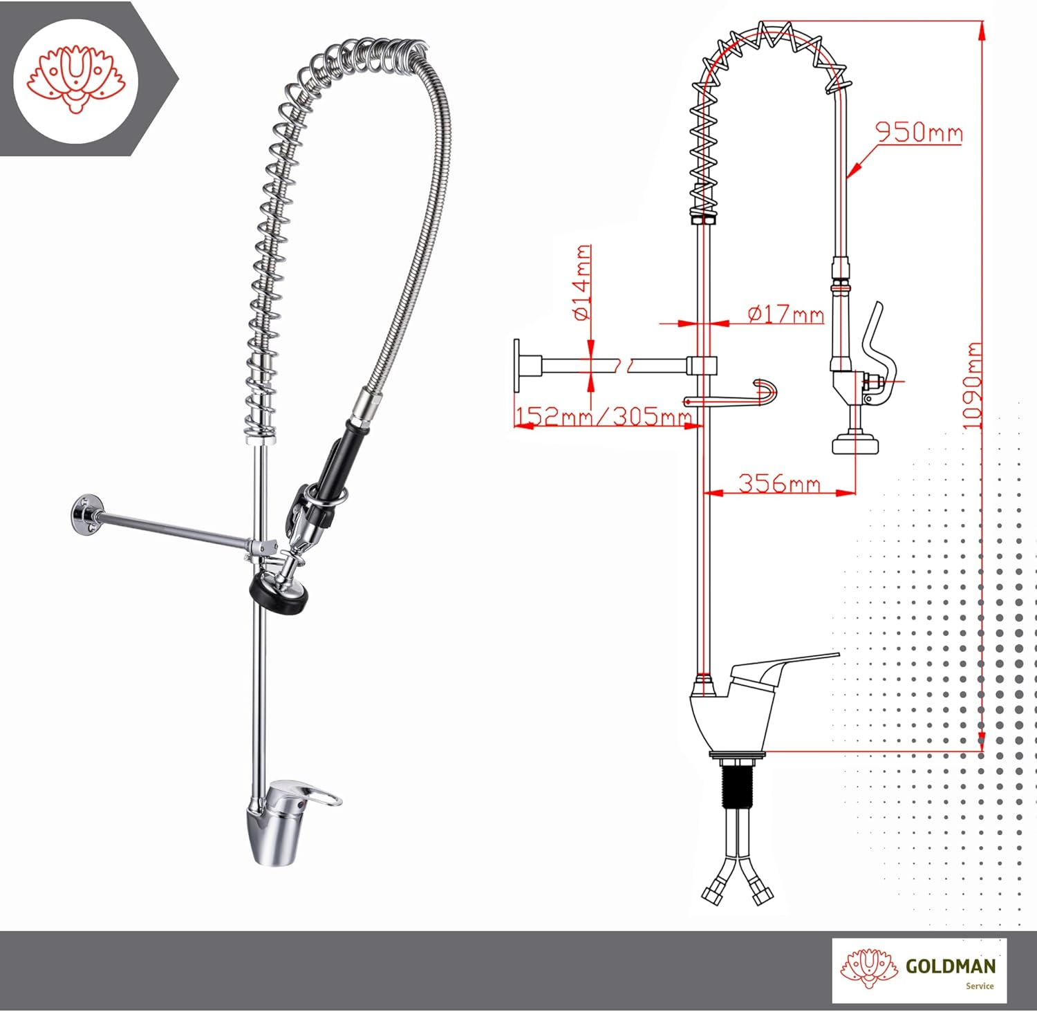 Rubinetto Industriale Monocomando con Doccetta Estensibile - immagine 3
