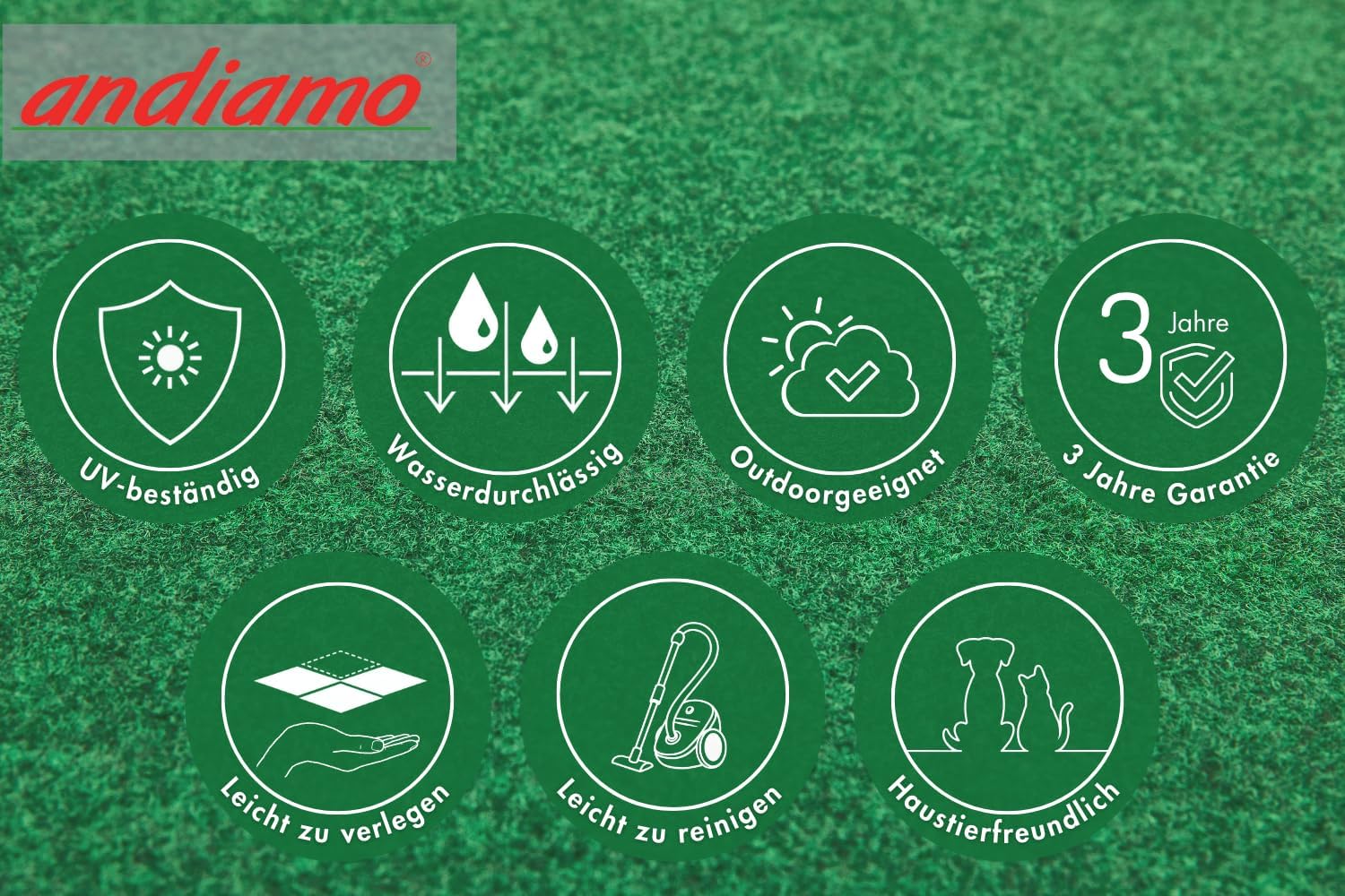andiamo Campo di erba artificiale, polipropilene (PP), verde, 300 cm, rotondo - immagine 5